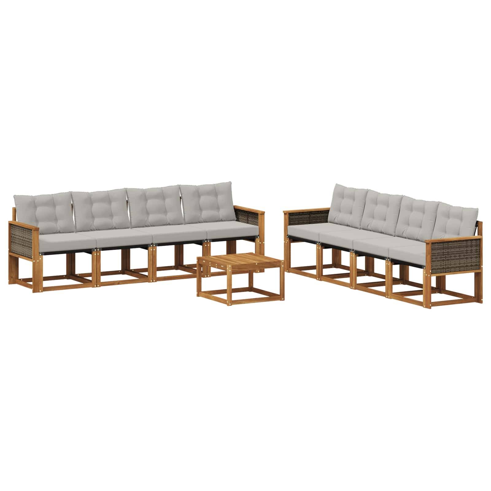 vidaXL Outdoor-Sofagarnitur mit Kissen 9 pcs Natürlich und Hellgrau