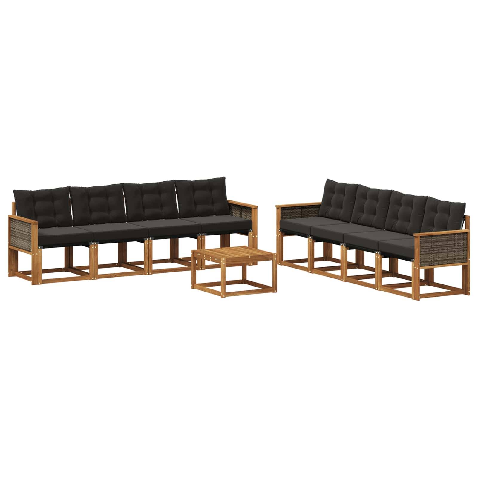 vidaXL Outdoor-Sofagarnitur mit Kissen 9 pcs Natürlich und Schwarz