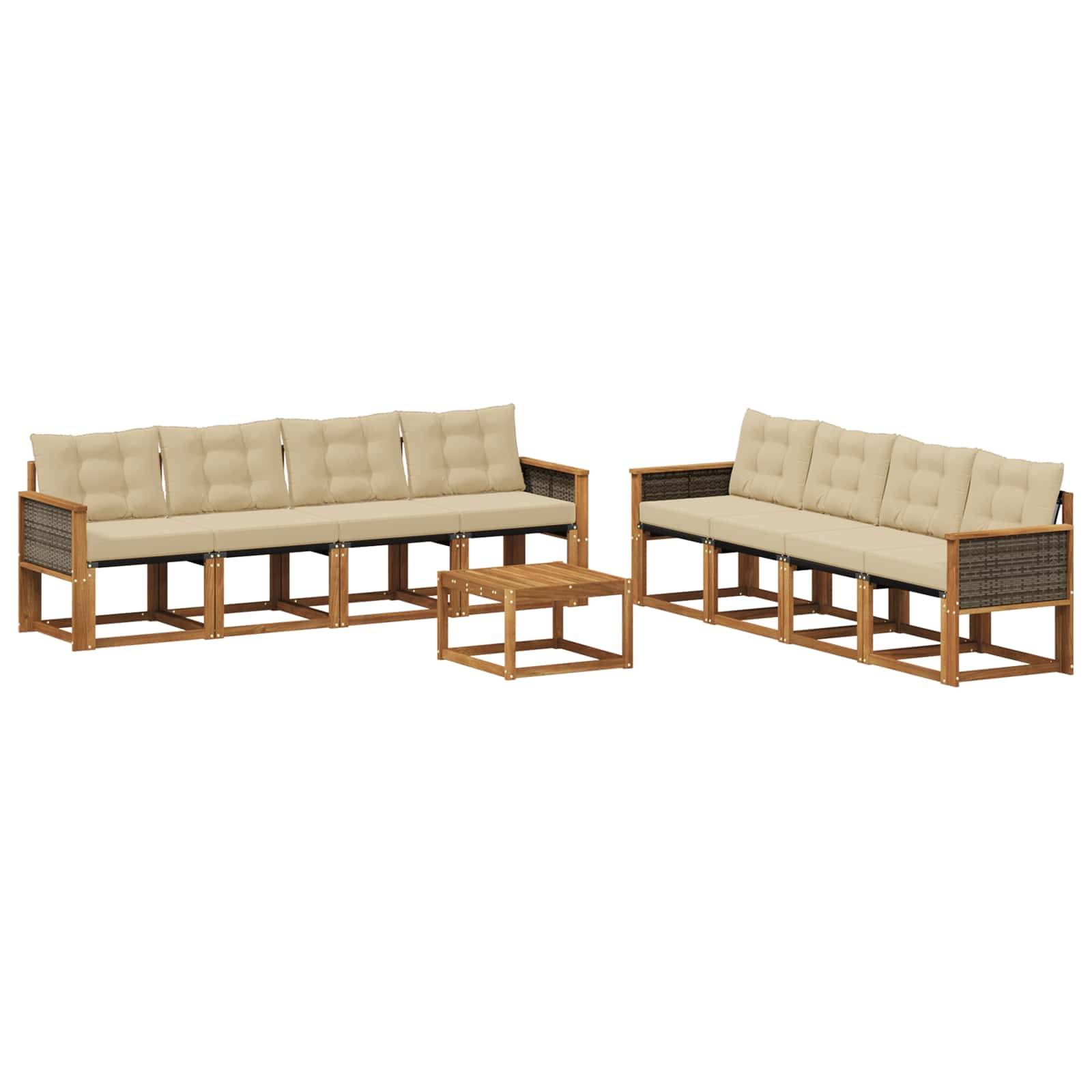 vidaXL Outdoor-Sofagarnitur mit Kissen 9 pcs Natur und Beige