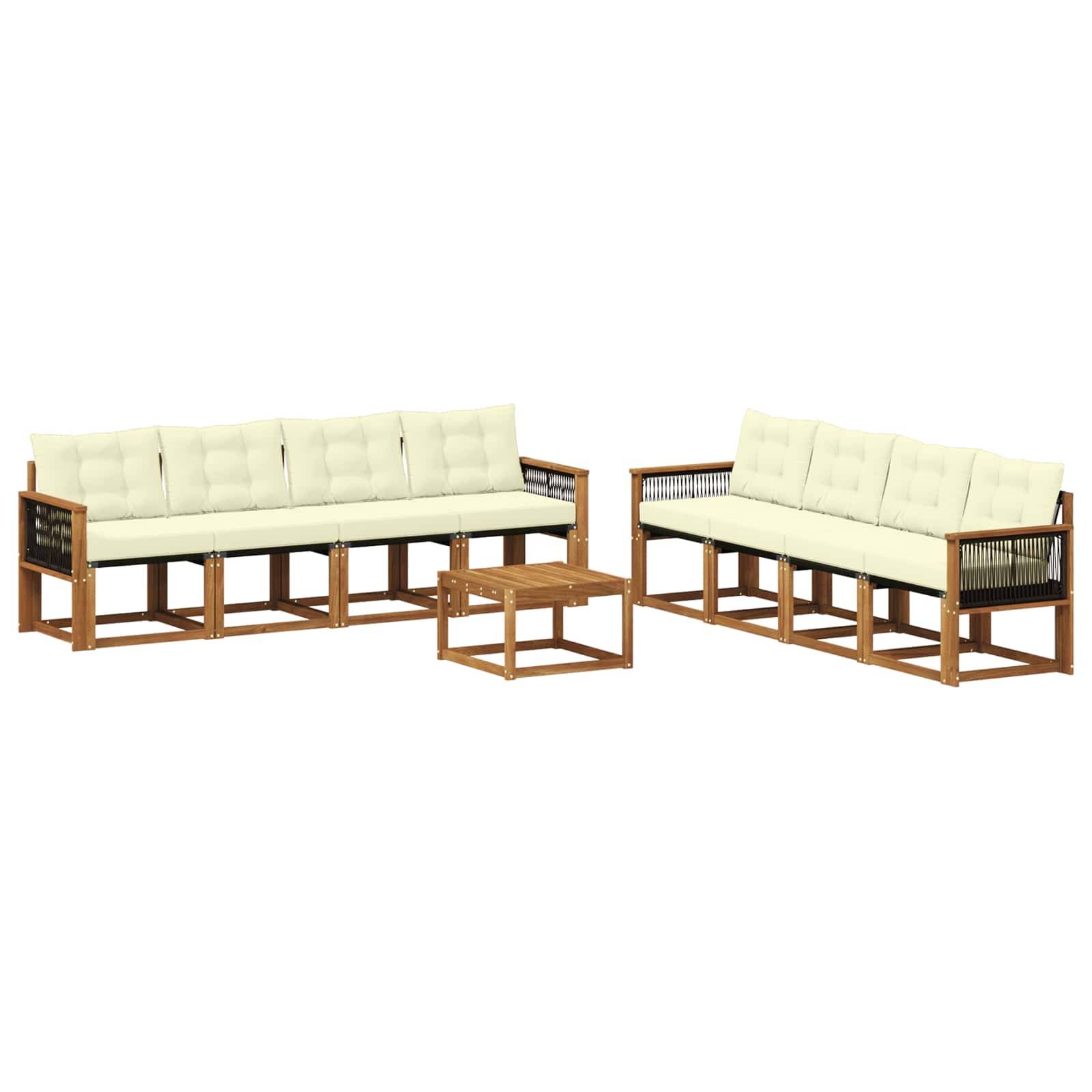 vidaXL Outdoor-Sofagarnitur mit Kissen 9 pcs Natur und Creme