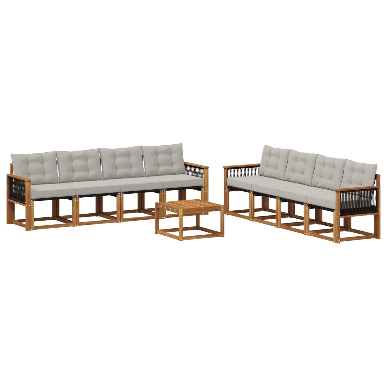vidaXL Outdoor-Sofagarnitur mit Kissen 9 pcs Natürlich und Hellgrau