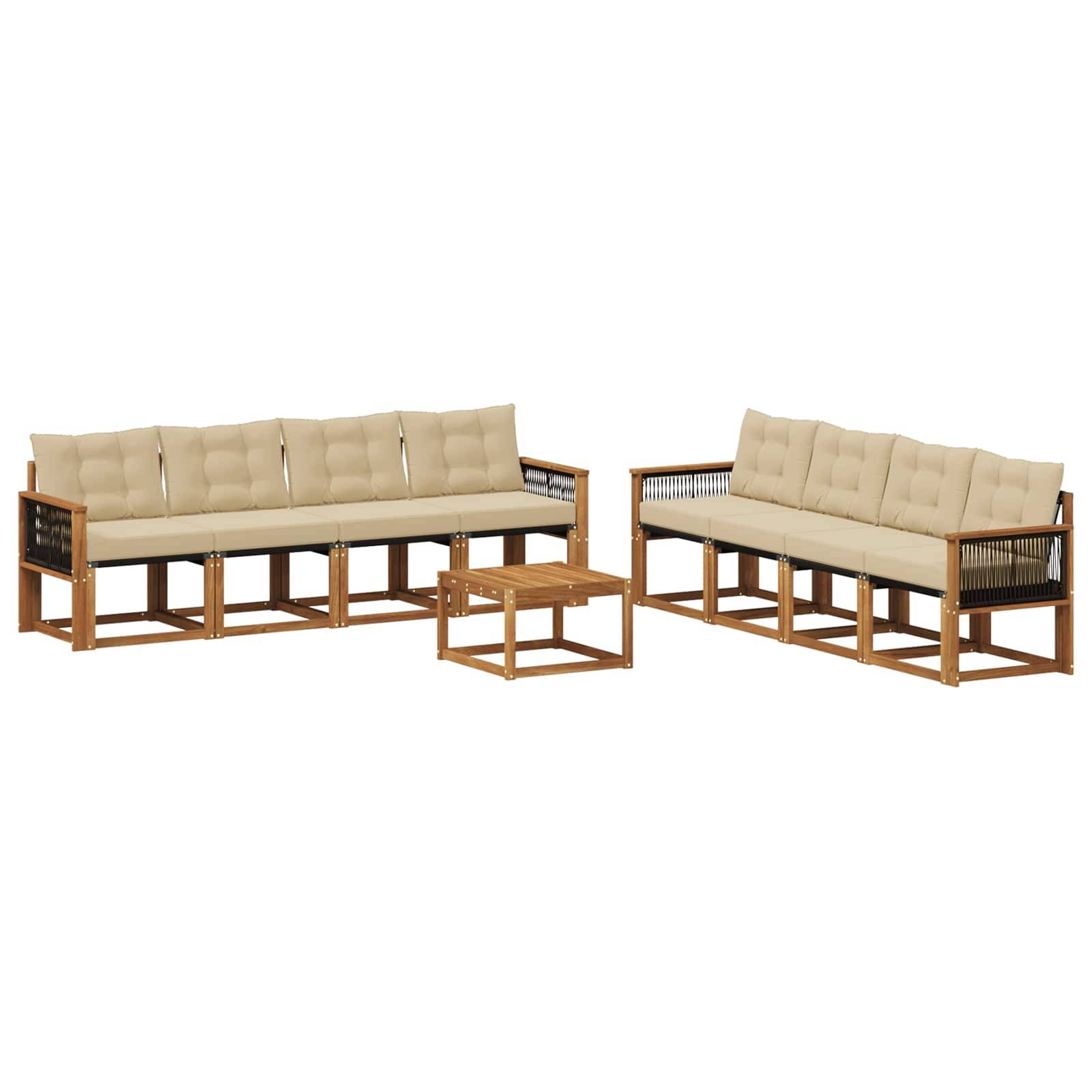 vidaXL Outdoor-Sofagarnitur mit Kissen 9 pcs Natur und Beige