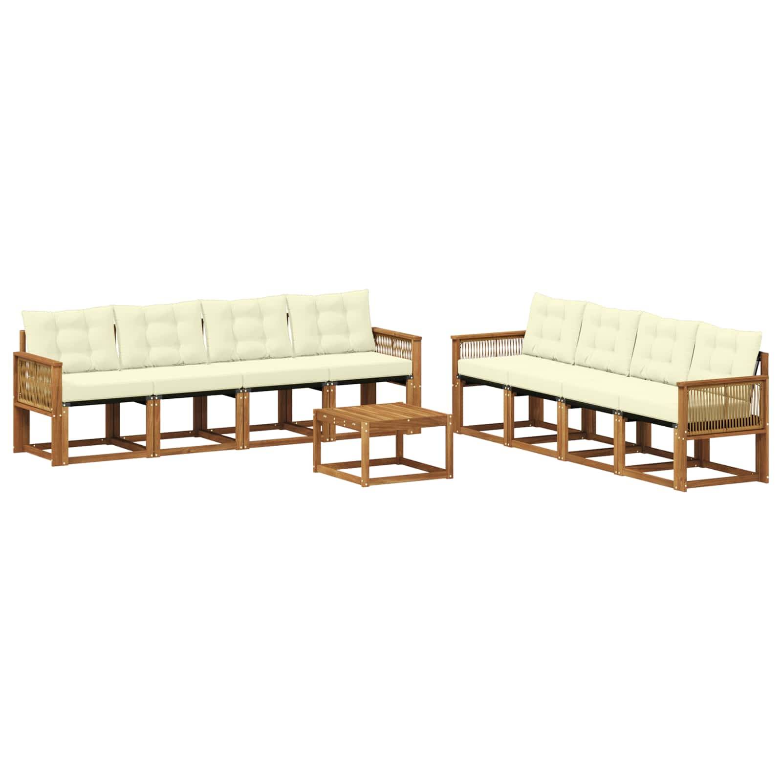 vidaXL Outdoor-Sofagarnitur mit Kissen 9 pcs Natur und Creme