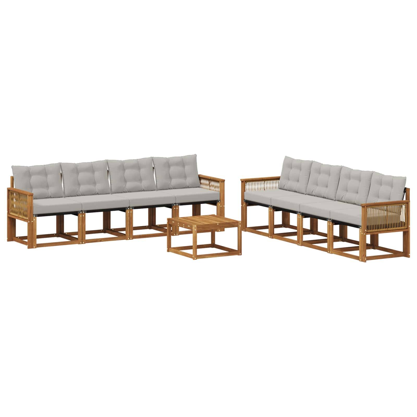 vidaXL Outdoor-Sofagarnitur mit Kissen 9 pcs Natürlich und Hellgrau