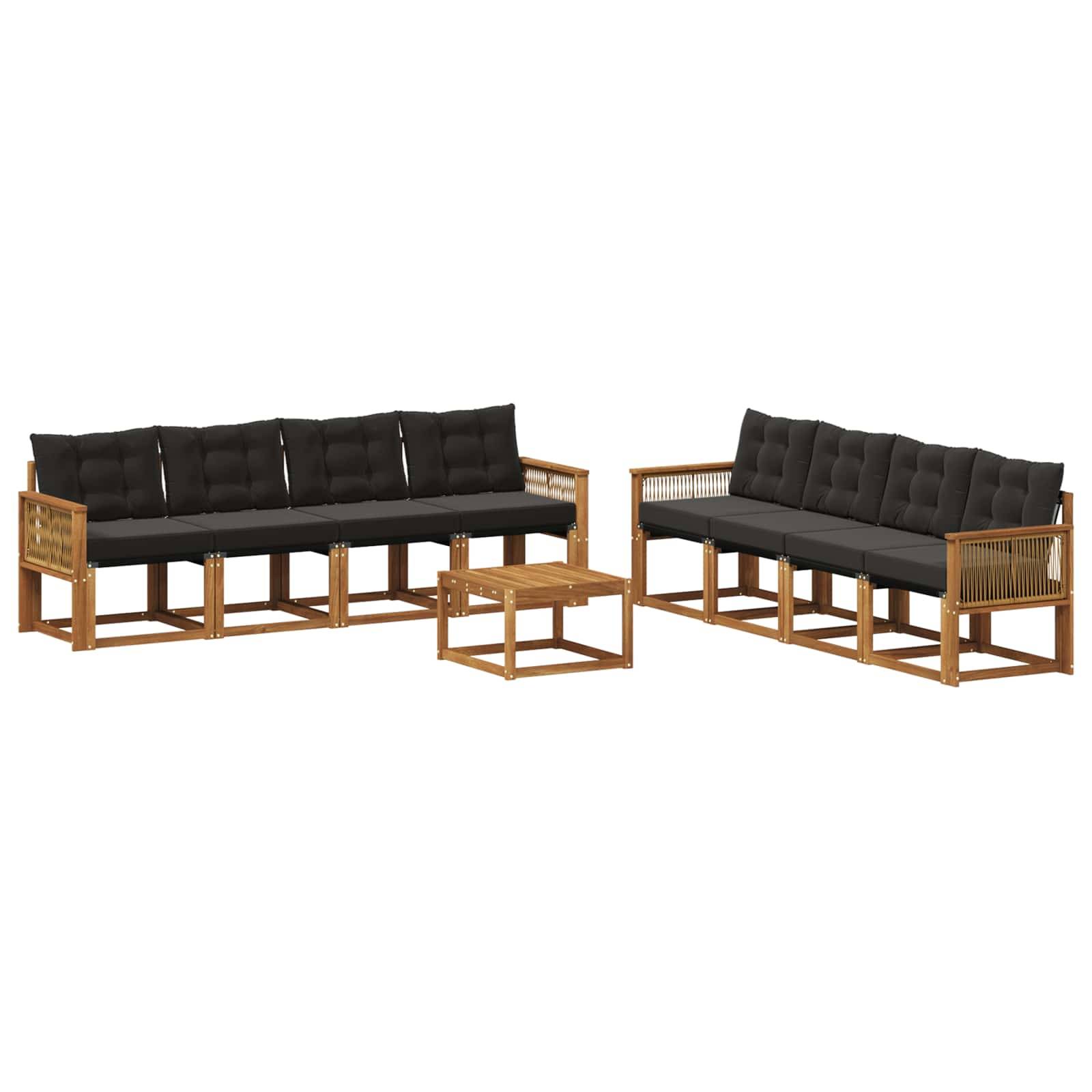 vidaXL Outdoor-Sofagarnitur mit Kissen 9 pcs Natürlich und Schwarz