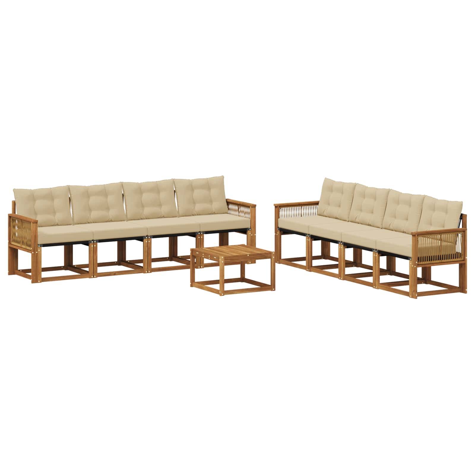 vidaXL Outdoor-Sofagarnitur mit Kissen 9 pcs Natur und Beige