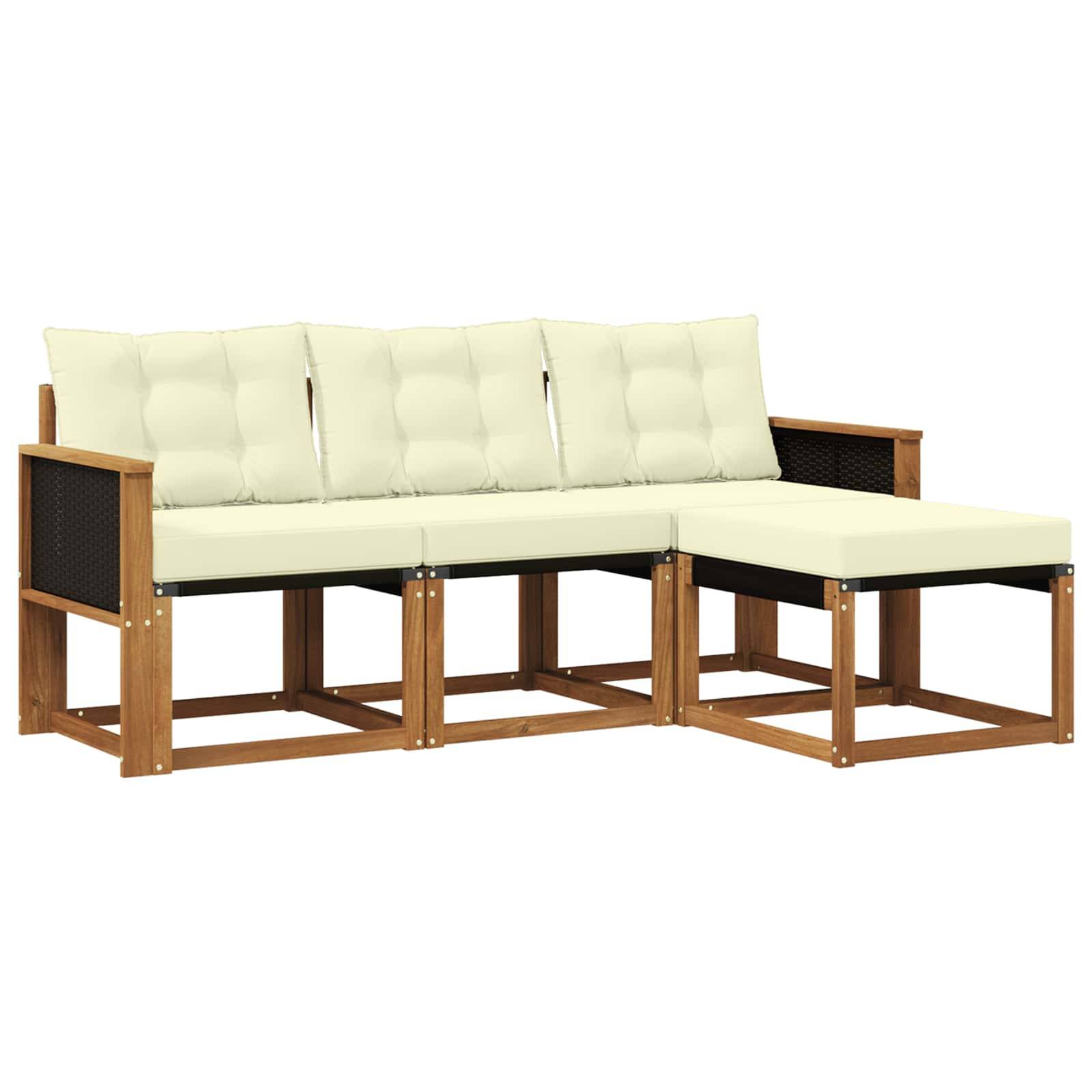 vidaXL Outdoor-Sofagarnitur mit Kissen 4 pcs Natur und Creme