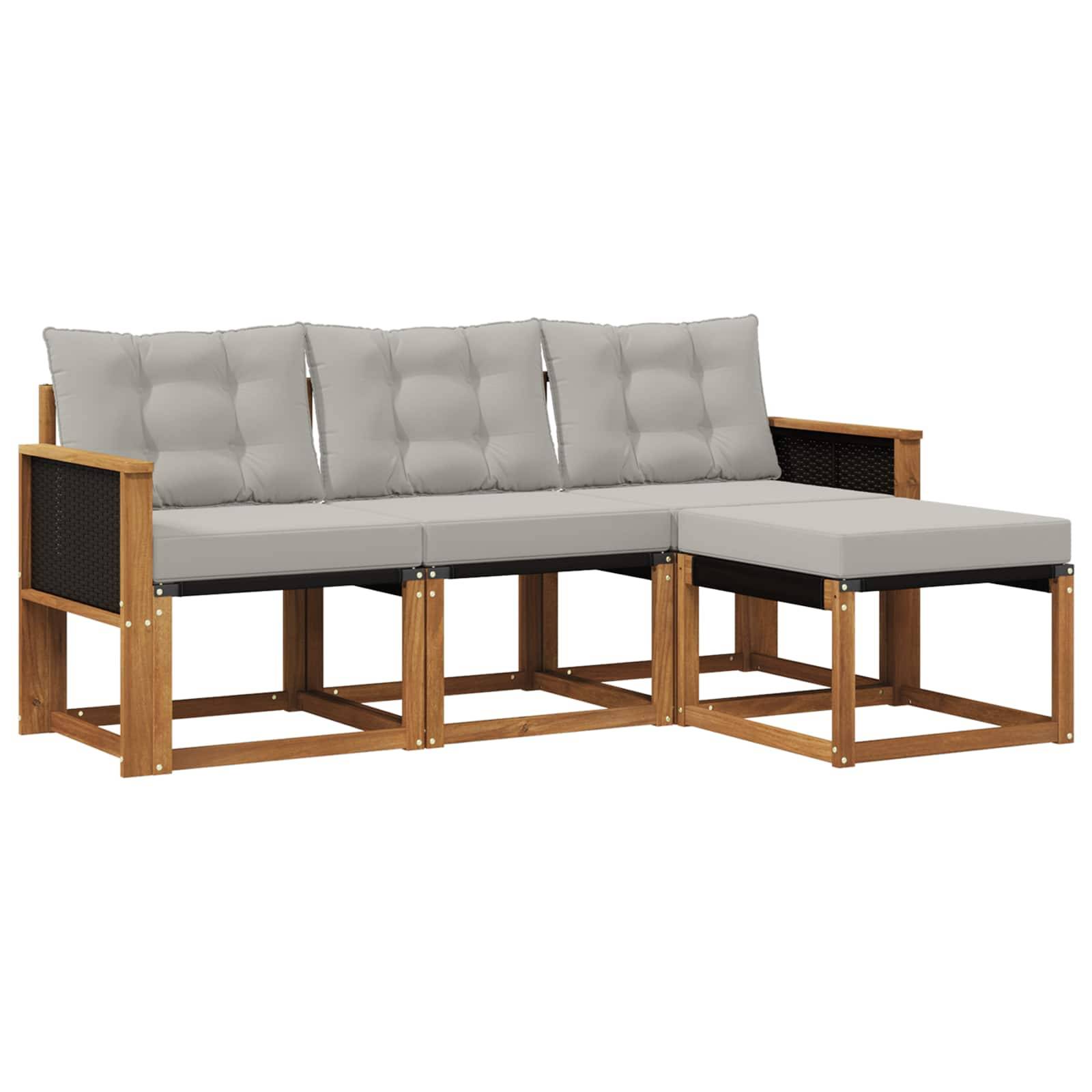 vidaXL Outdoor-Sofagarnitur mit Kissen 4 pcs Natürlich und Hellgrau