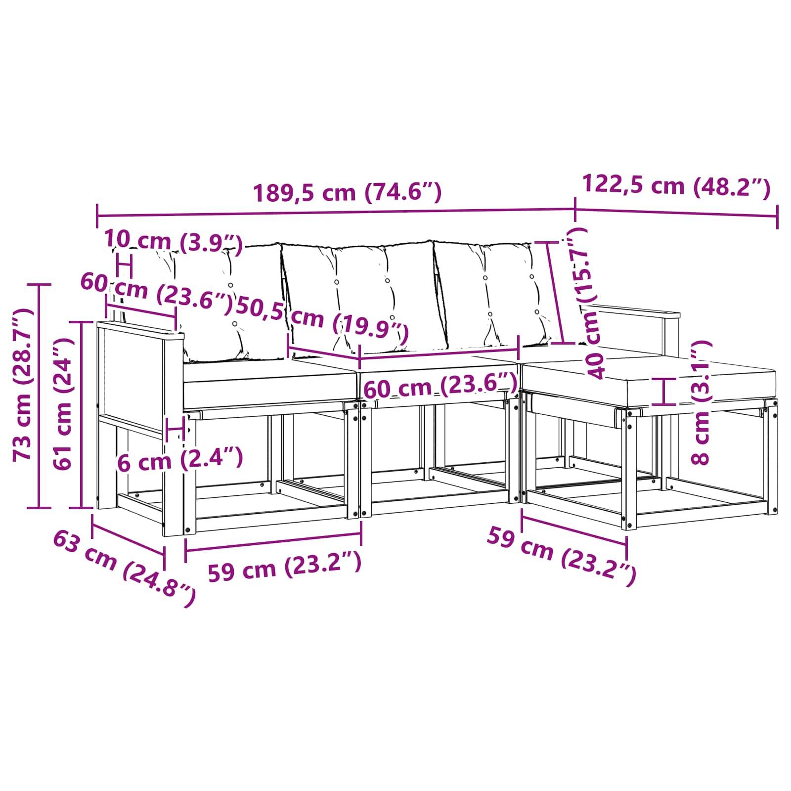vidaXL Outdoor-Sofagarnitur mit Kissen 4 pcs Natürlich und Hellgrau