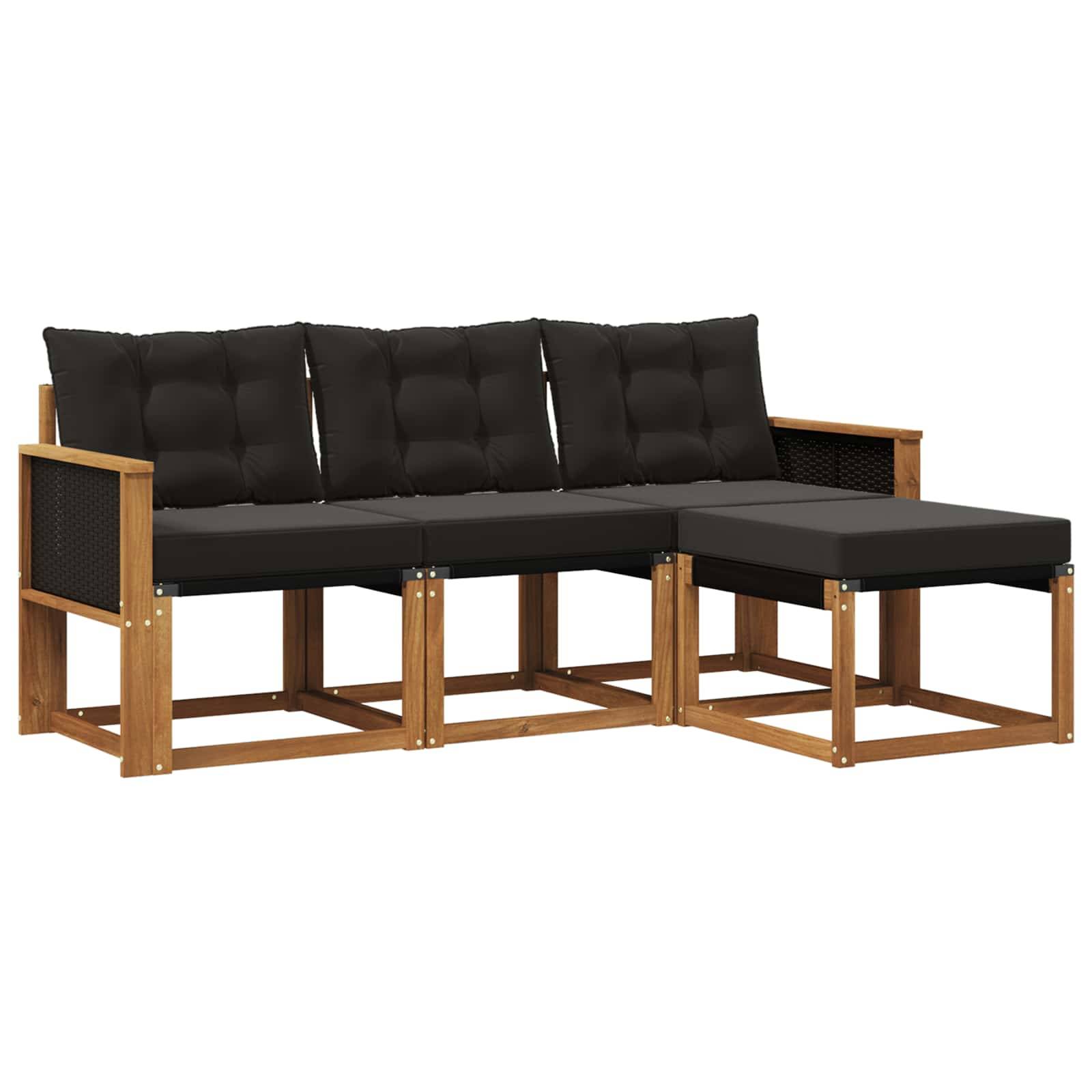 vidaXL Outdoor-Sofagarnitur mit Kissen 4 pcs Natürlich und Schwarz