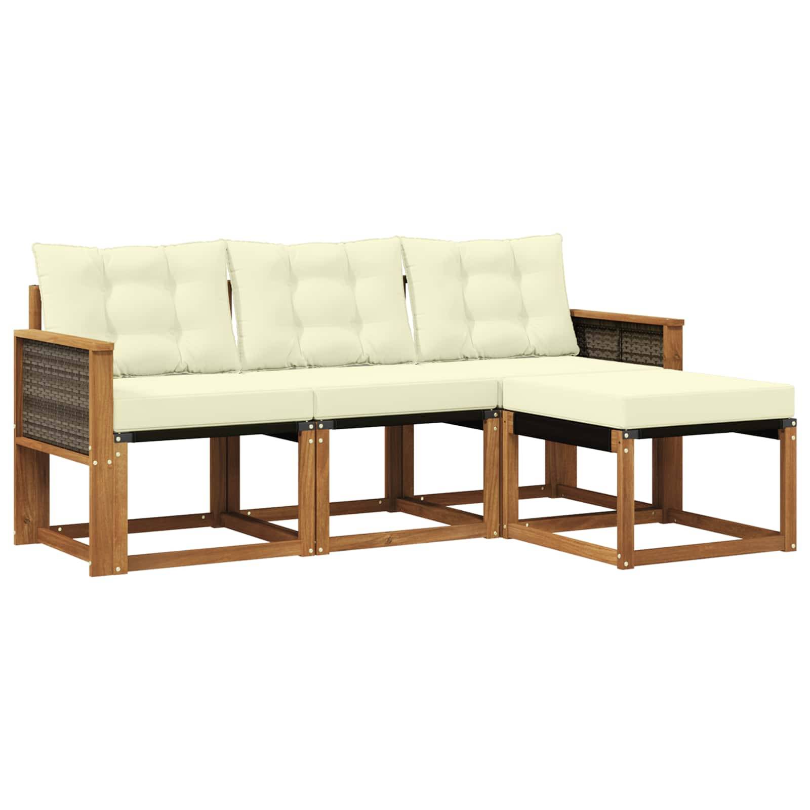 vidaXL Outdoor-Sofagarnitur mit Kissen 4 pcs Natur und Creme
