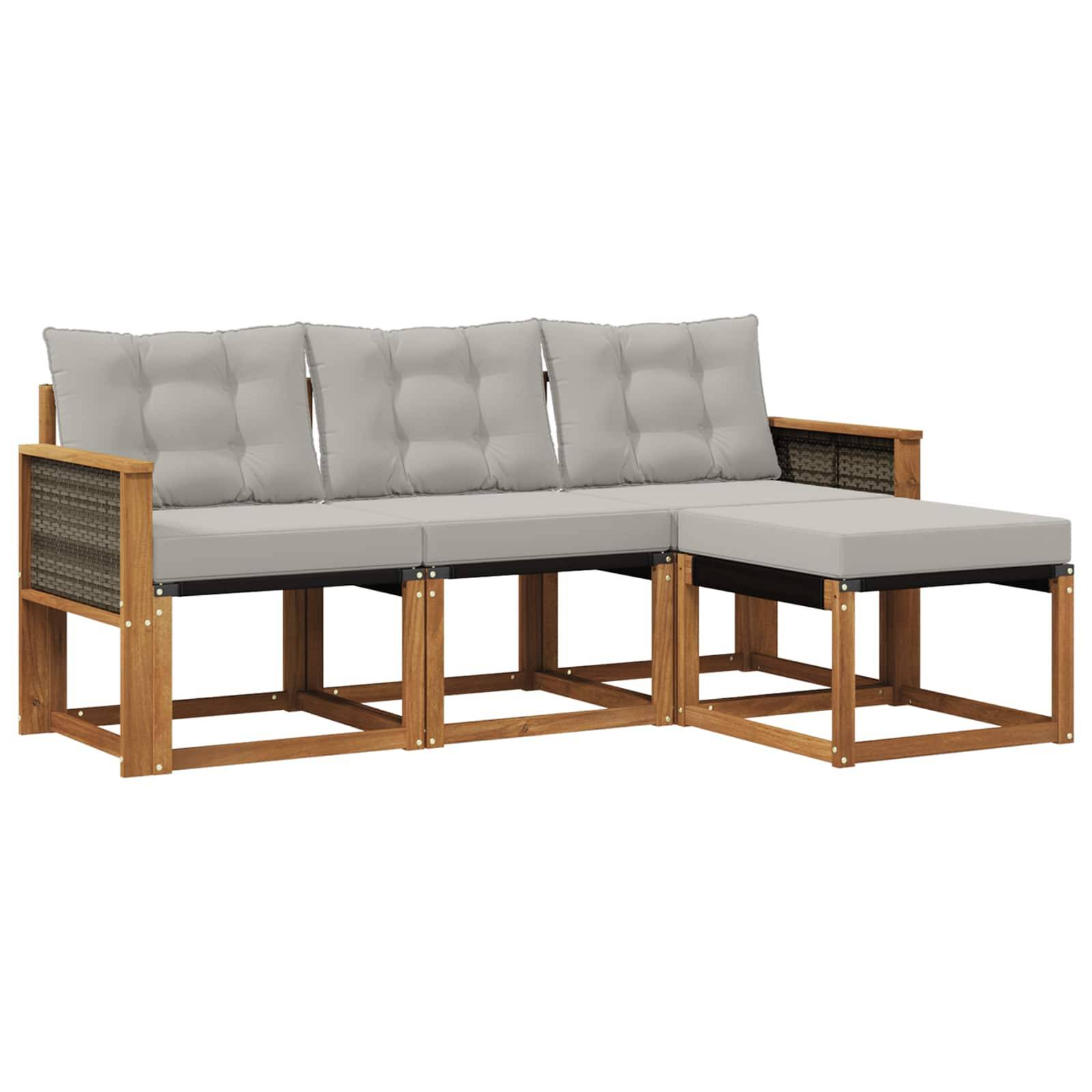 vidaXL Outdoor-Sofagarnitur mit Kissen 4 pcs Natürlich und Hellgrau