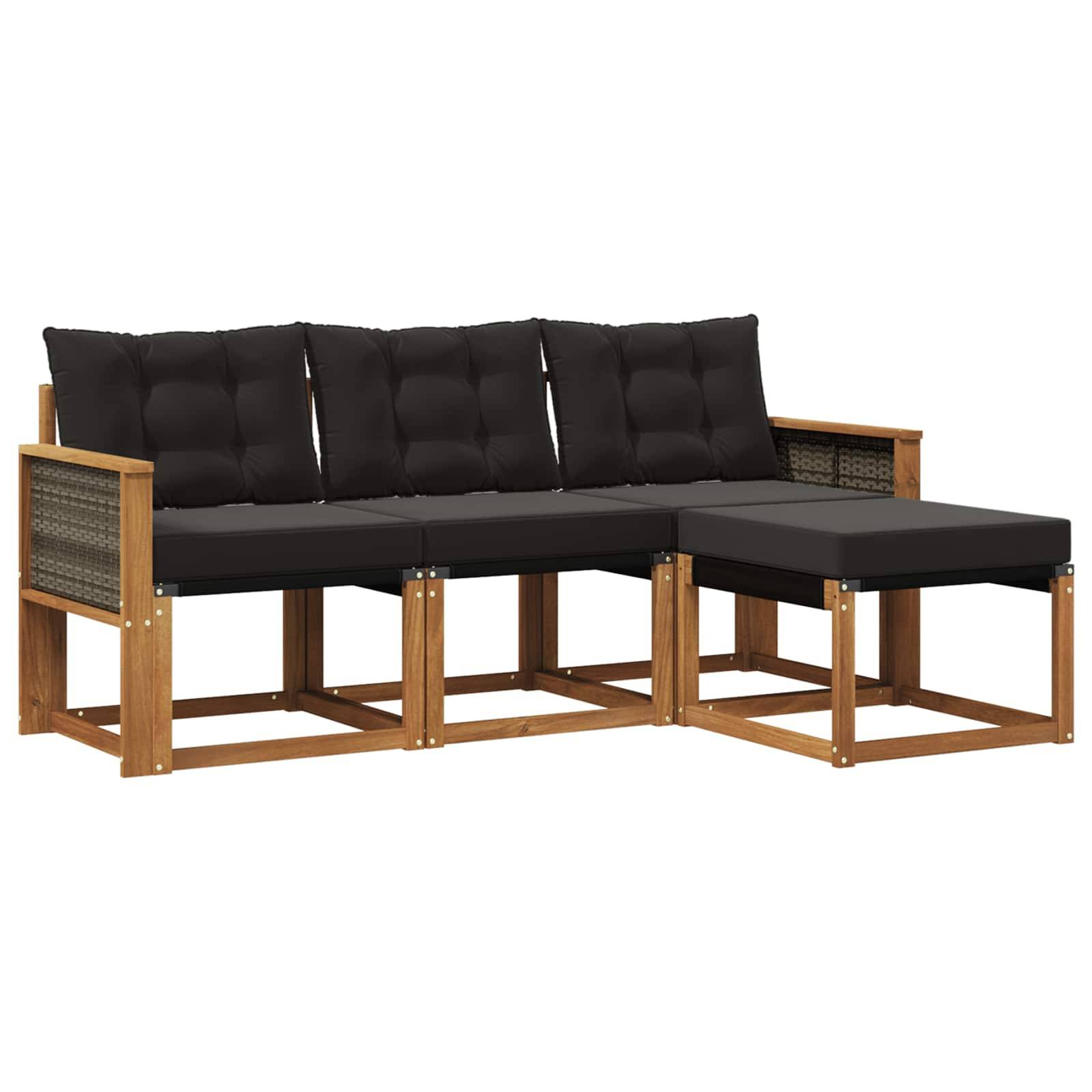 vidaXL Outdoor-Sofagarnitur mit Kissen 4 pcs Natürlich und Schwarz