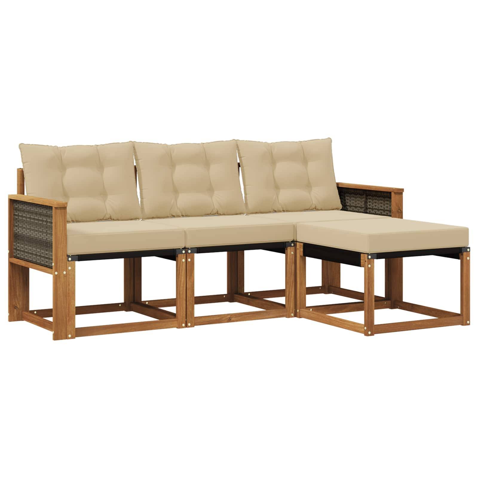 vidaXL Outdoor-Sofagarnitur mit Kissen 4 pcs Natur und Beige