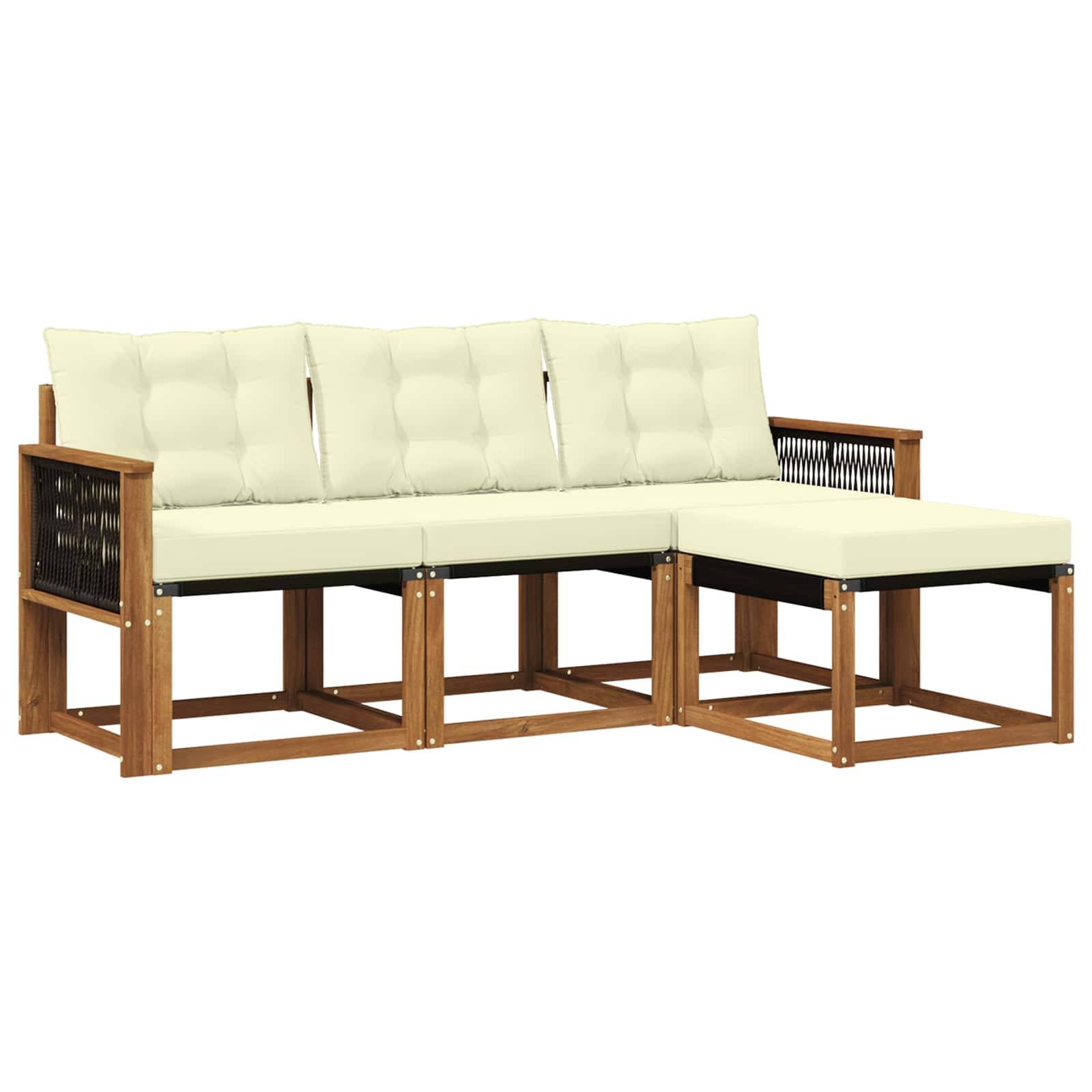 vidaXL Outdoor-Sofagarnitur mit Kissen 4 pcs Natur und Creme