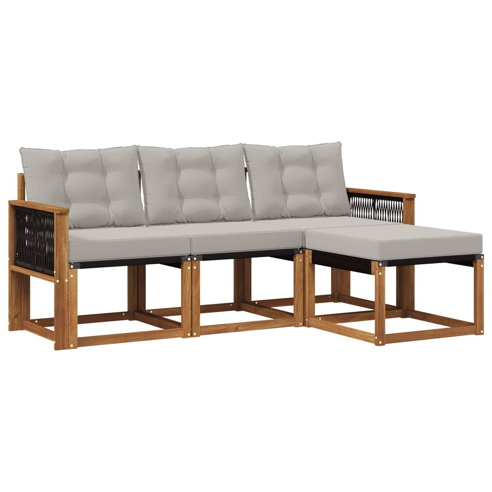 vidaXL Outdoor-Sofagarnitur mit Kissen 4 pcs Natürlich und Hellgrau