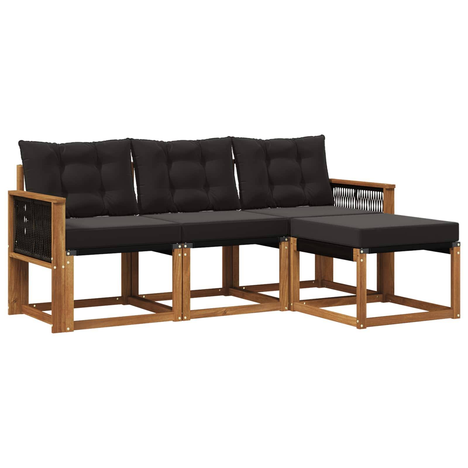 vidaXL Outdoor-Sofagarnitur mit Kissen 4 pcs Natürlich und Schwarz