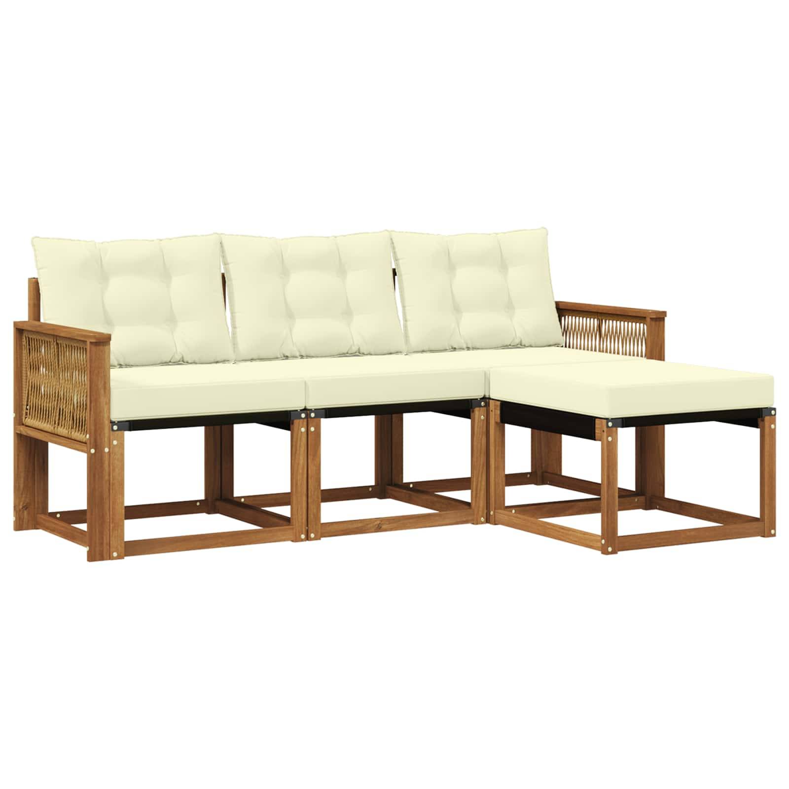 vidaXL Outdoor-Sofagarnitur mit Kissen 4 pcs Natur und Creme