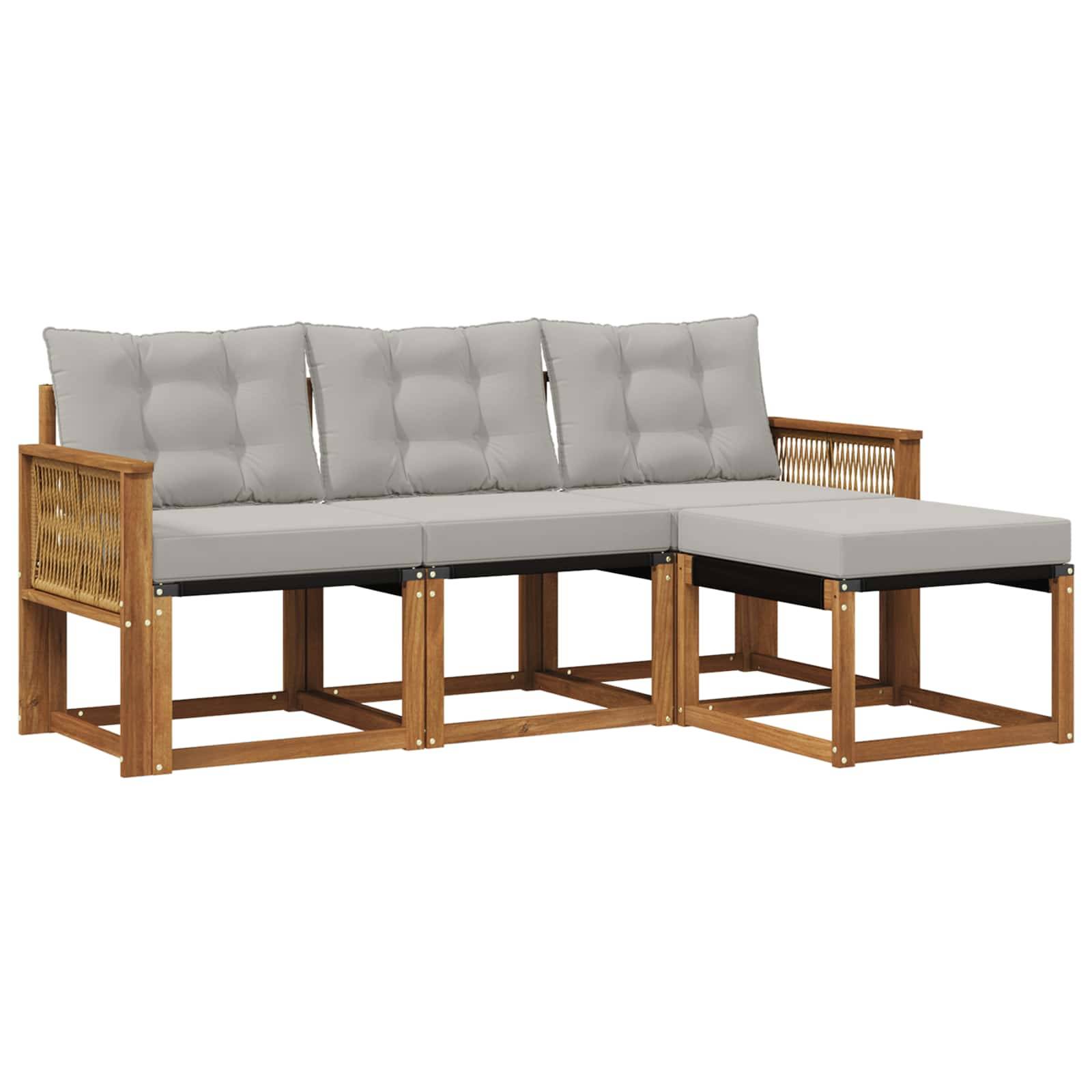 vidaXL Outdoor-Sofagarnitur mit Kissen 4 pcs Natürlich und Hellgrau
