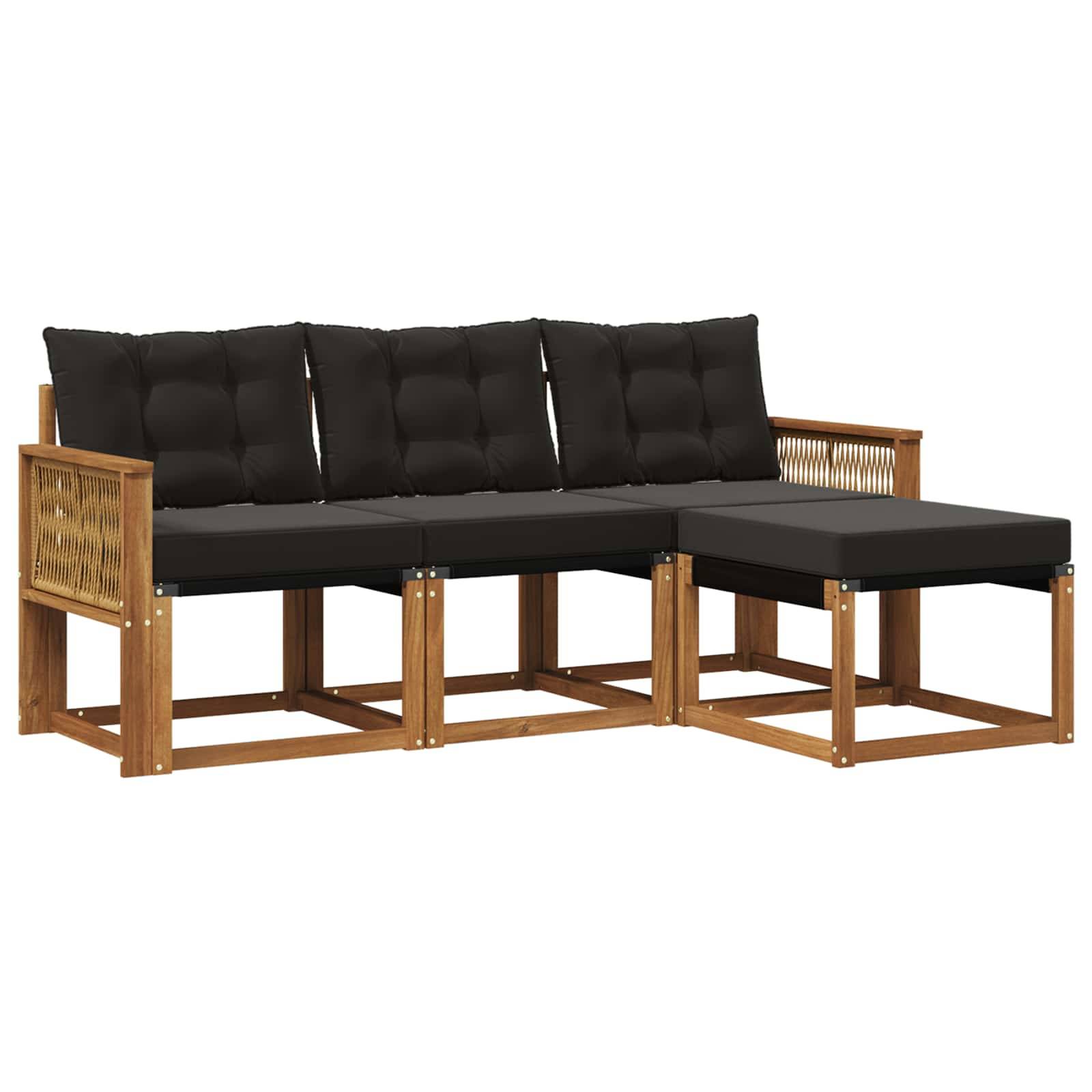 vidaXL Outdoor-Sofagarnitur mit Kissen 4 pcs Natürlich und Schwarz