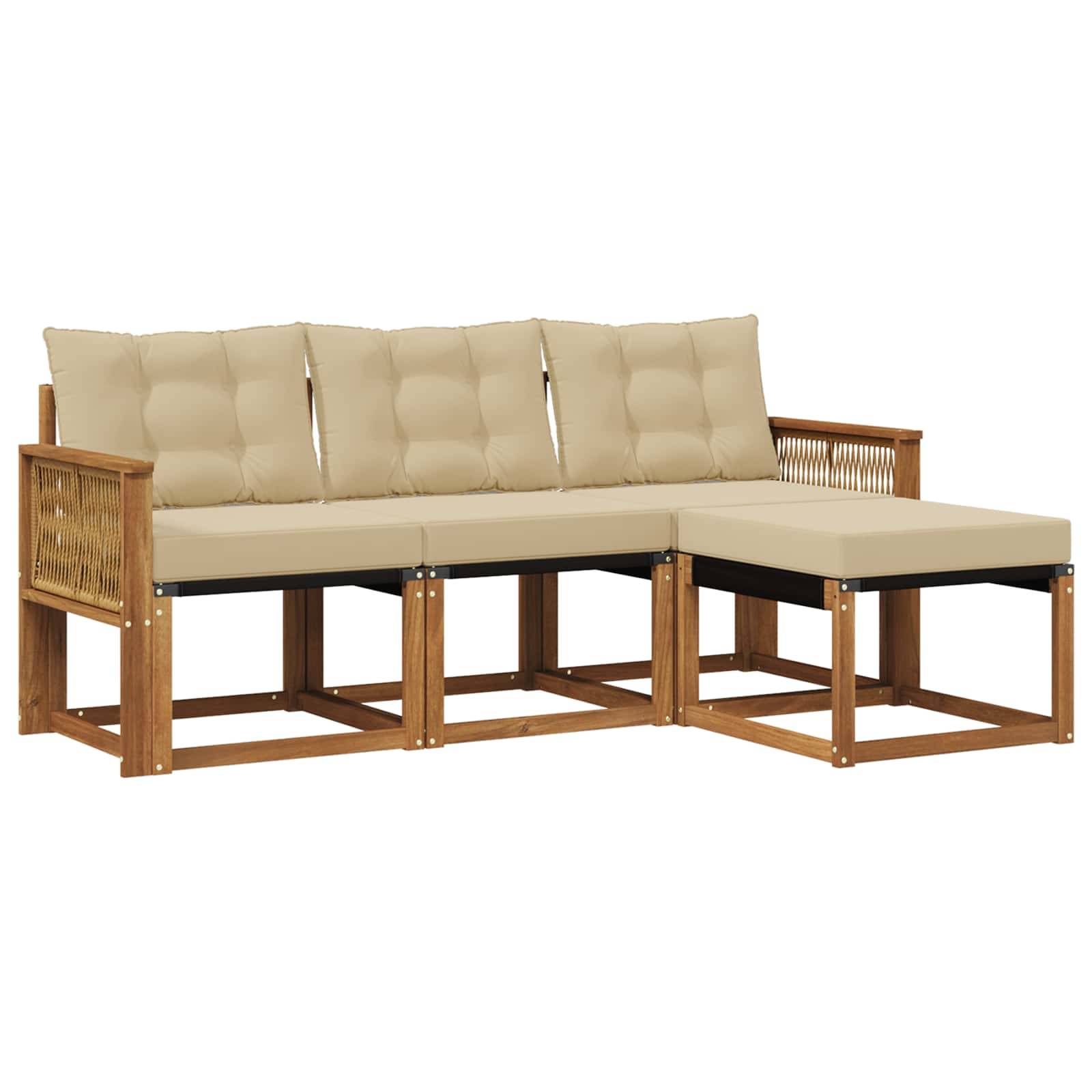 vidaXL Outdoor-Sofagarnitur mit Kissen 4 pcs Natur und Beige