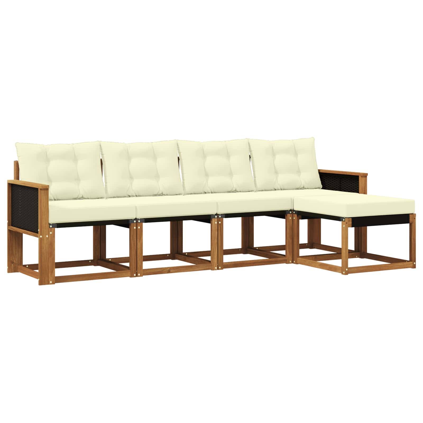 vidaXL Outdoor-Sofagarnitur mit Kissen 5 pcs Natur und Creme