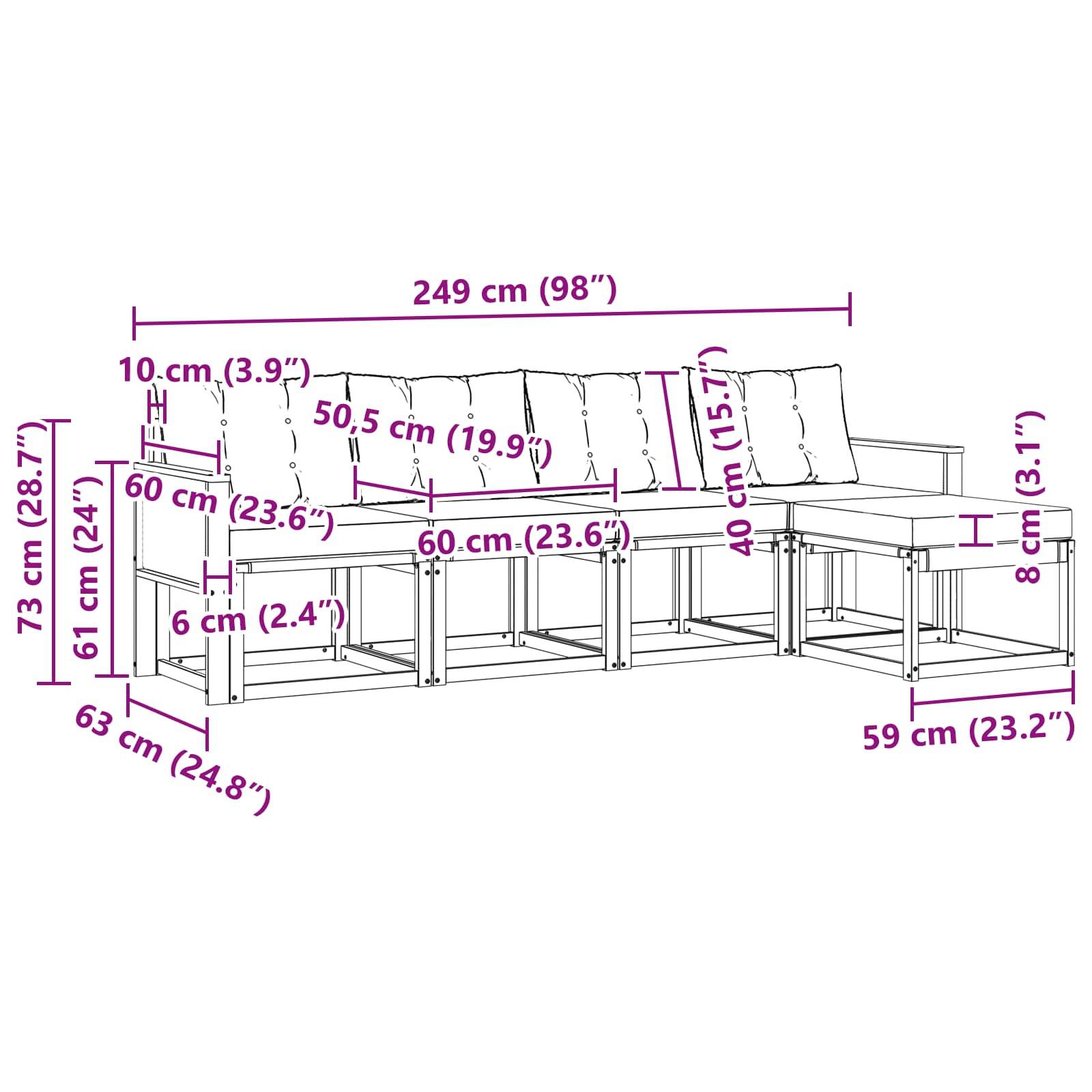 vidaXL Outdoor-Sofagarnitur mit Kissen 5 pcs Natürlich und Hellgrau