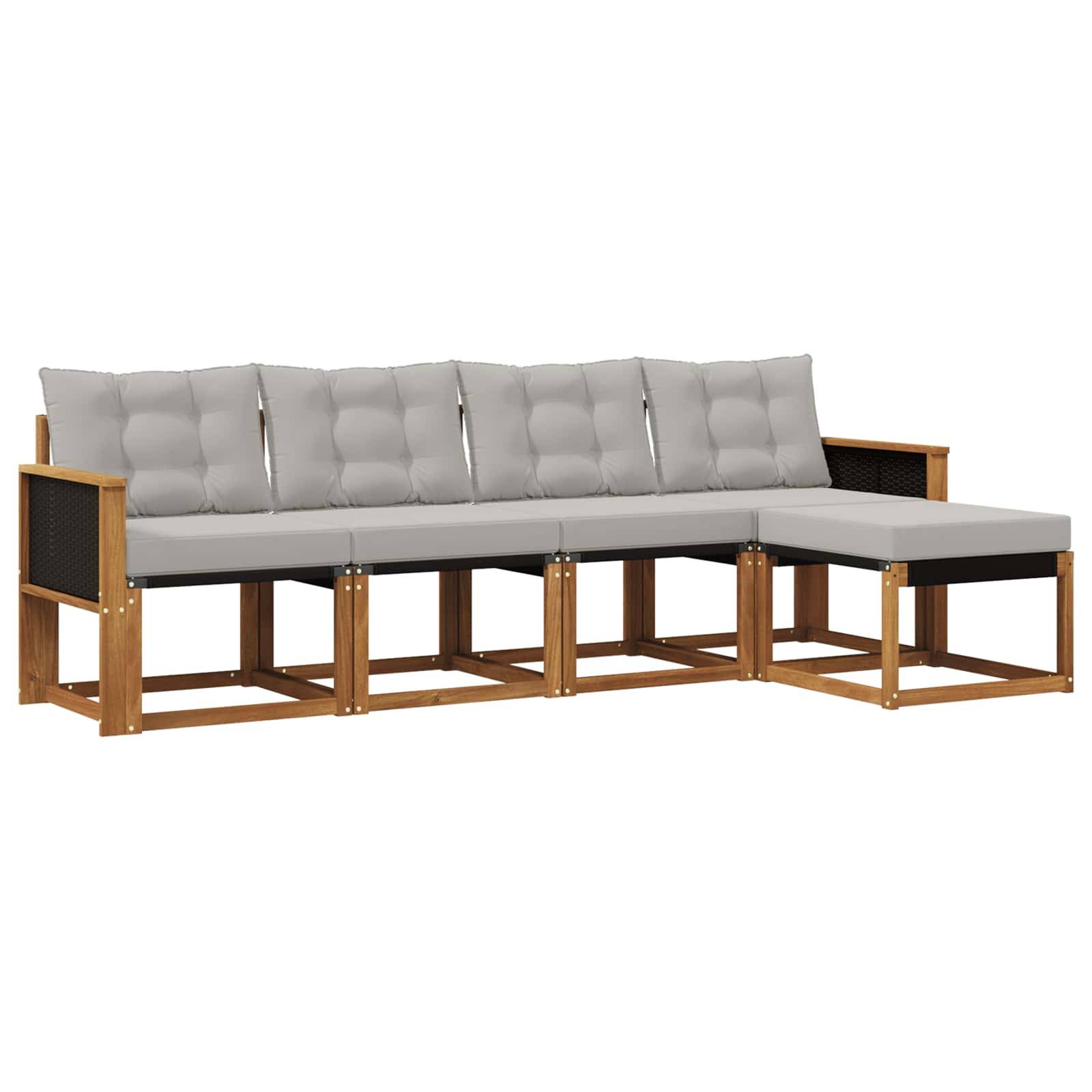 vidaXL Outdoor-Sofagarnitur mit Kissen 5 pcs Natürlich und Hellgrau