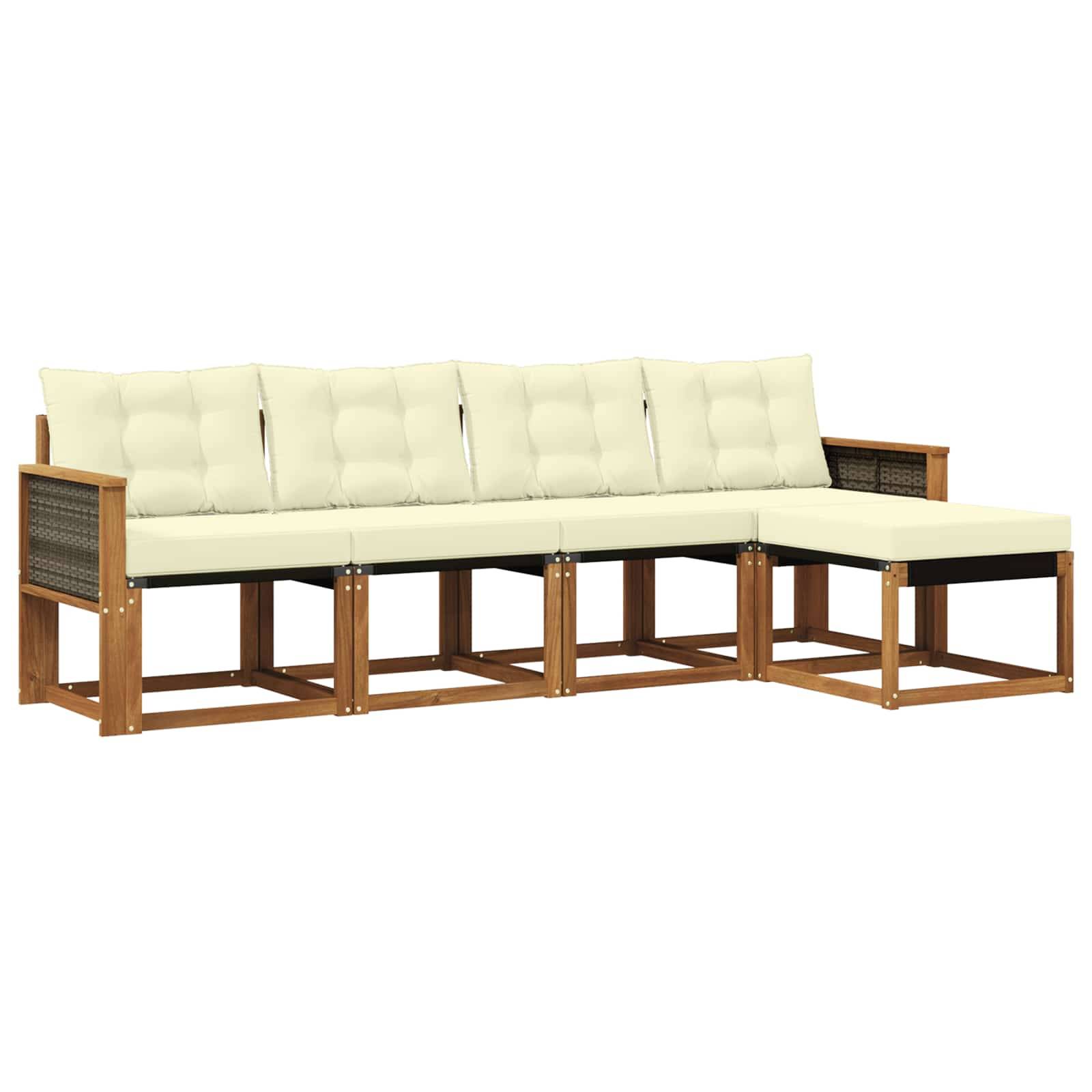 vidaXL Outdoor-Sofagarnitur mit Kissen 5 pcs Natur und Creme