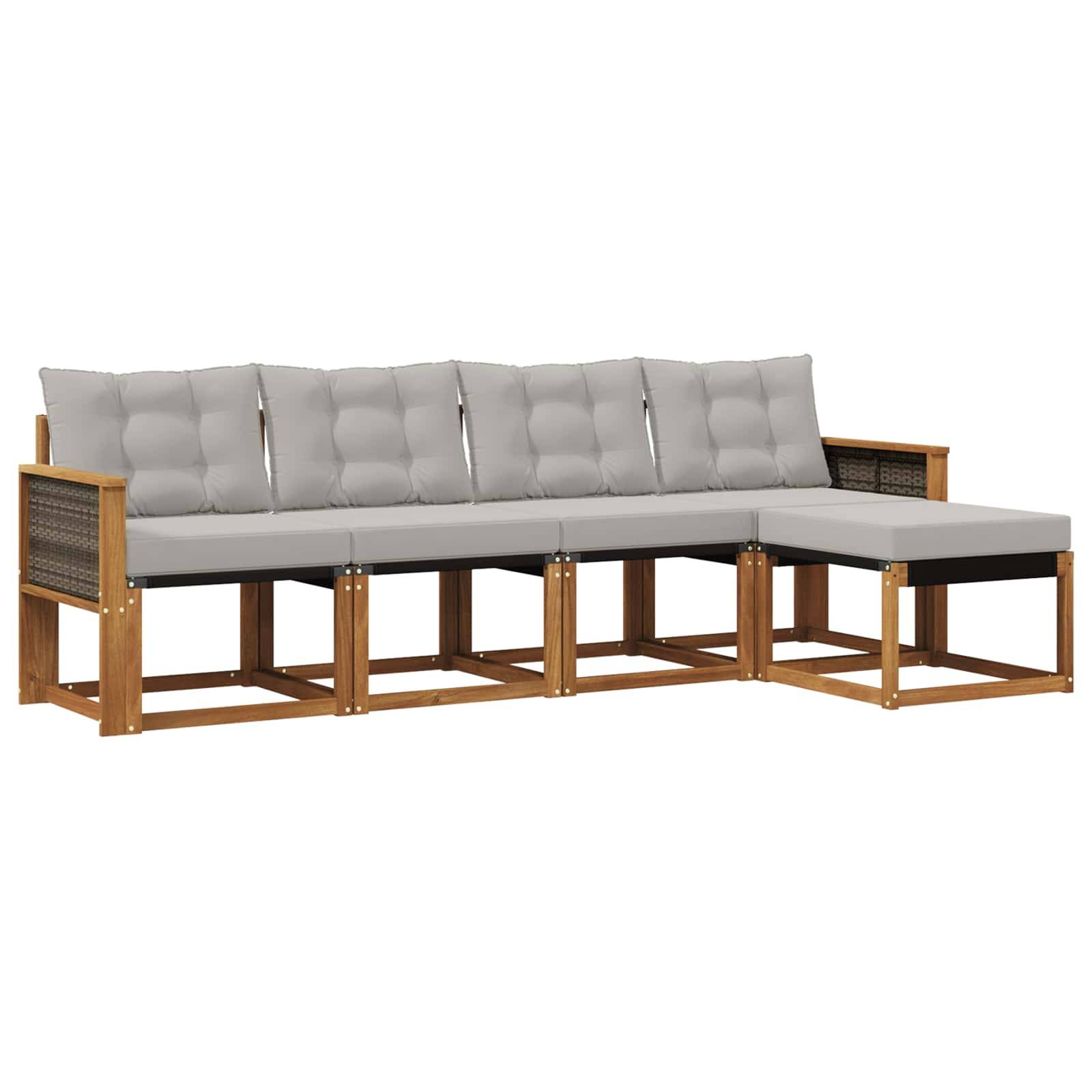 vidaXL Outdoor-Sofagarnitur mit Kissen 5 pcs Natürlich und Hellgrau