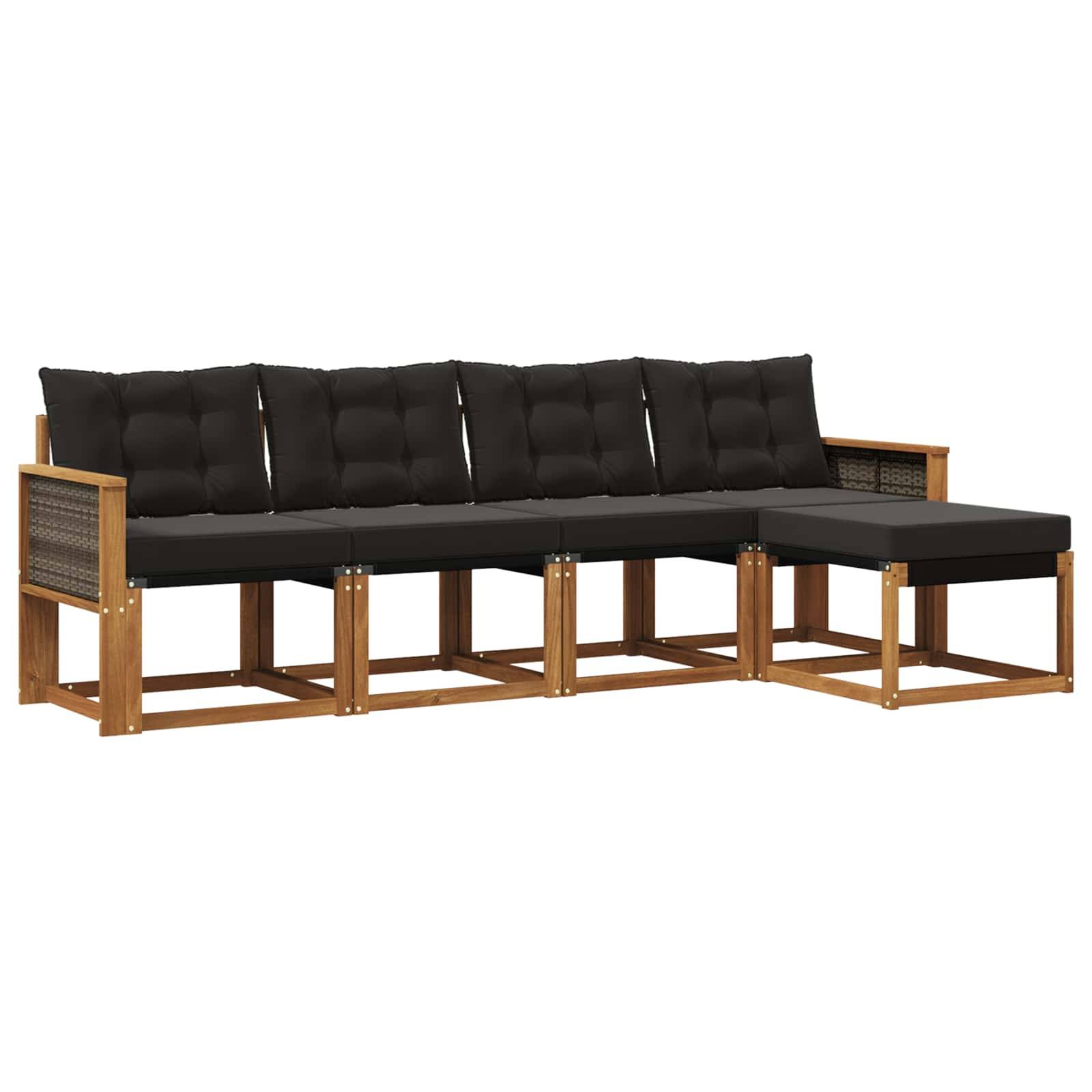 vidaXL Outdoor-Sofagarnitur mit Kissen 5 pcs Natürlich und Schwarz