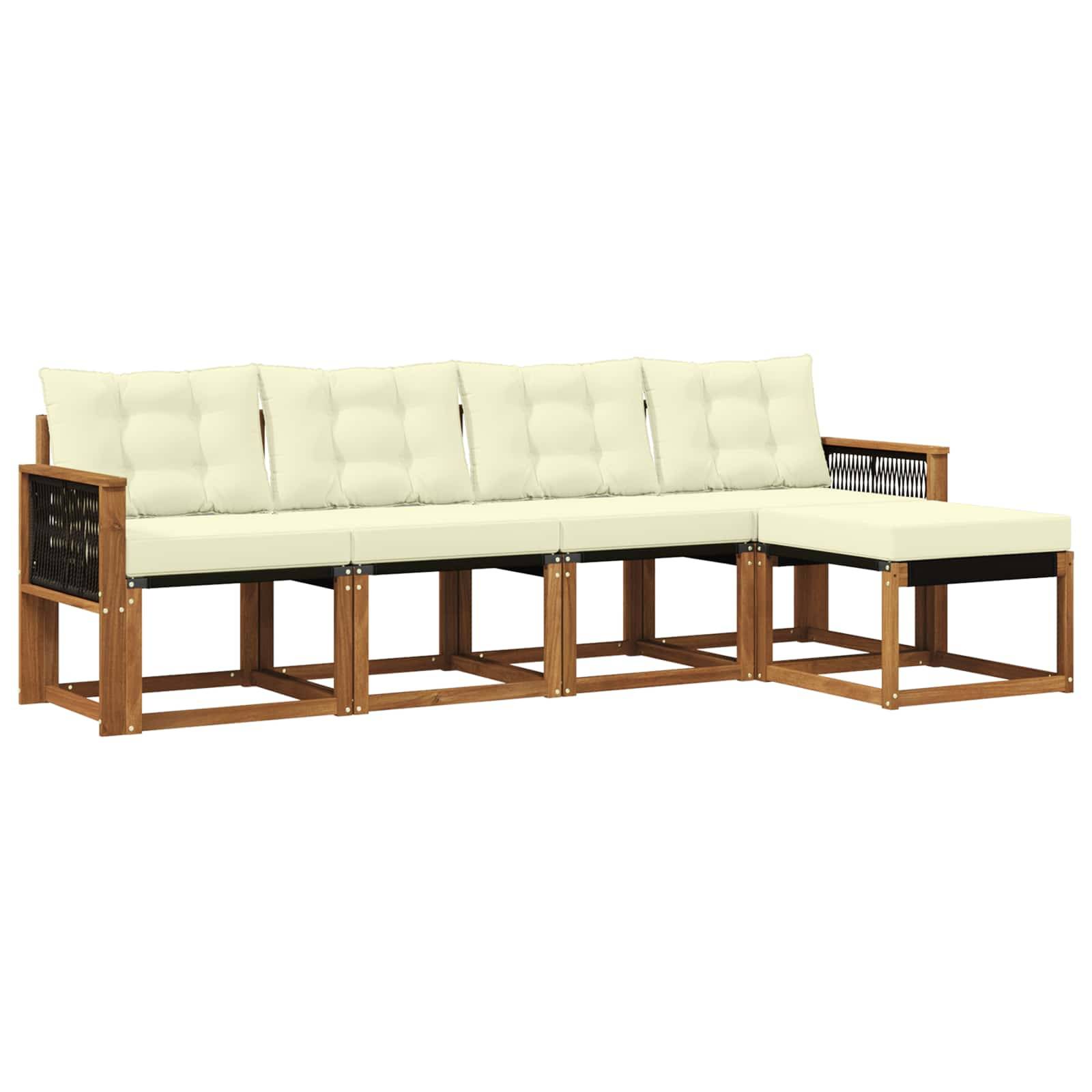 vidaXL Outdoor-Sofagarnitur mit Kissen 5 pcs Natur und Creme