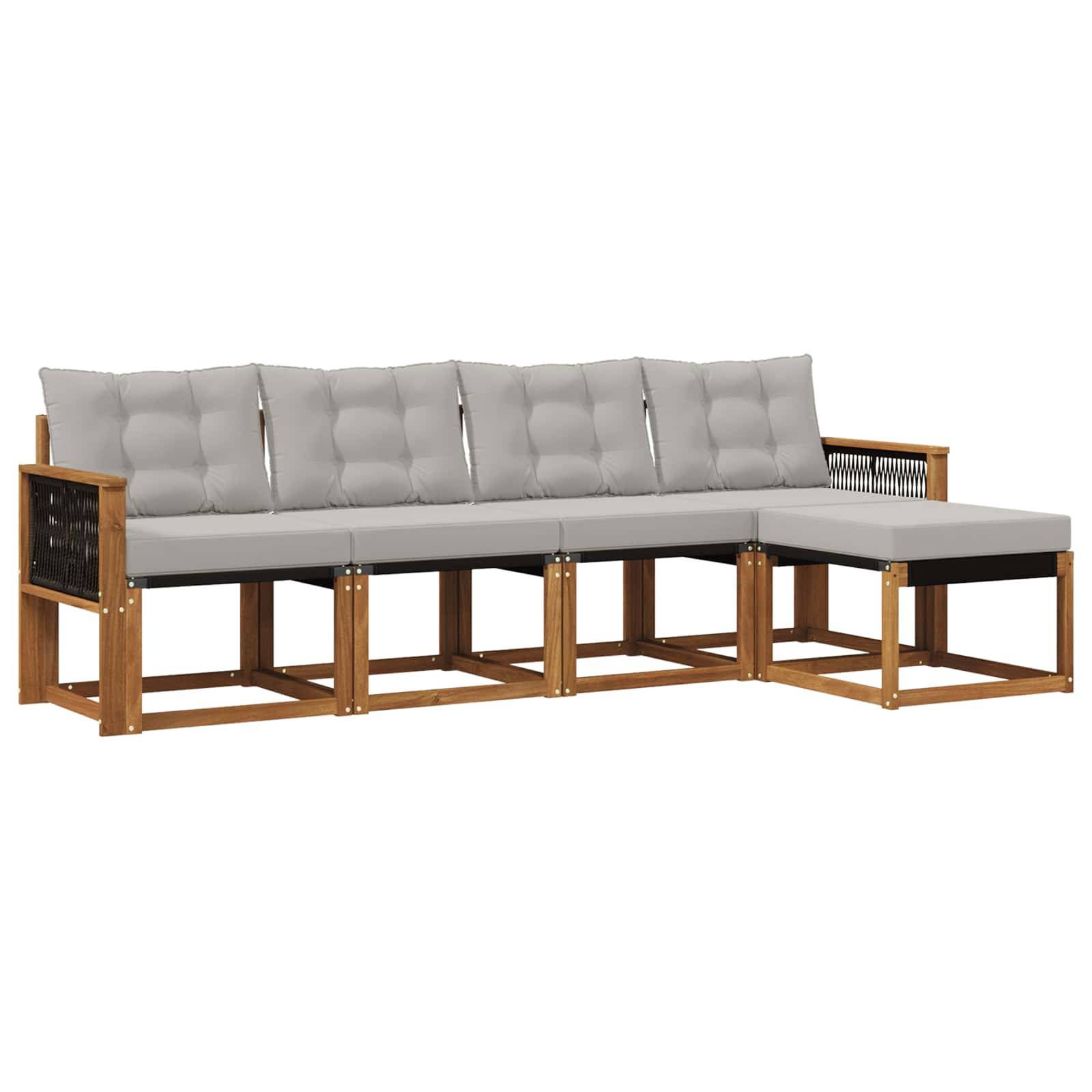 vidaXL Outdoor-Sofagarnitur mit Kissen 5 pcs Natürlich und Hellgrau