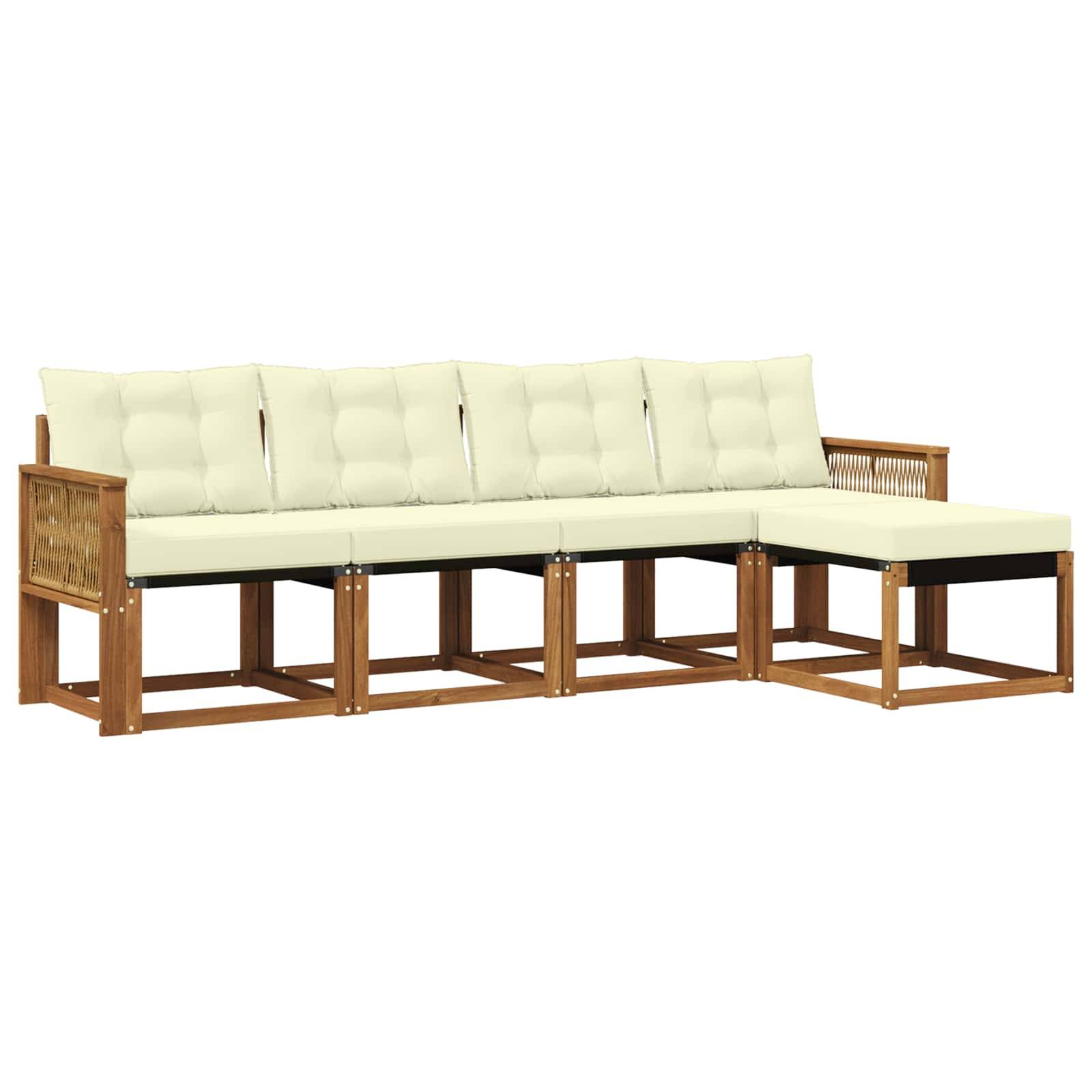 vidaXL Outdoor-Sofagarnitur mit Kissen 5 pcs Natur und Creme