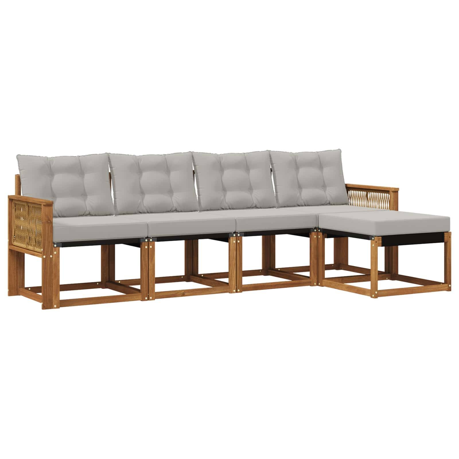 vidaXL Outdoor-Sofagarnitur mit Kissen 5 pcs Natürlich und Hellgrau