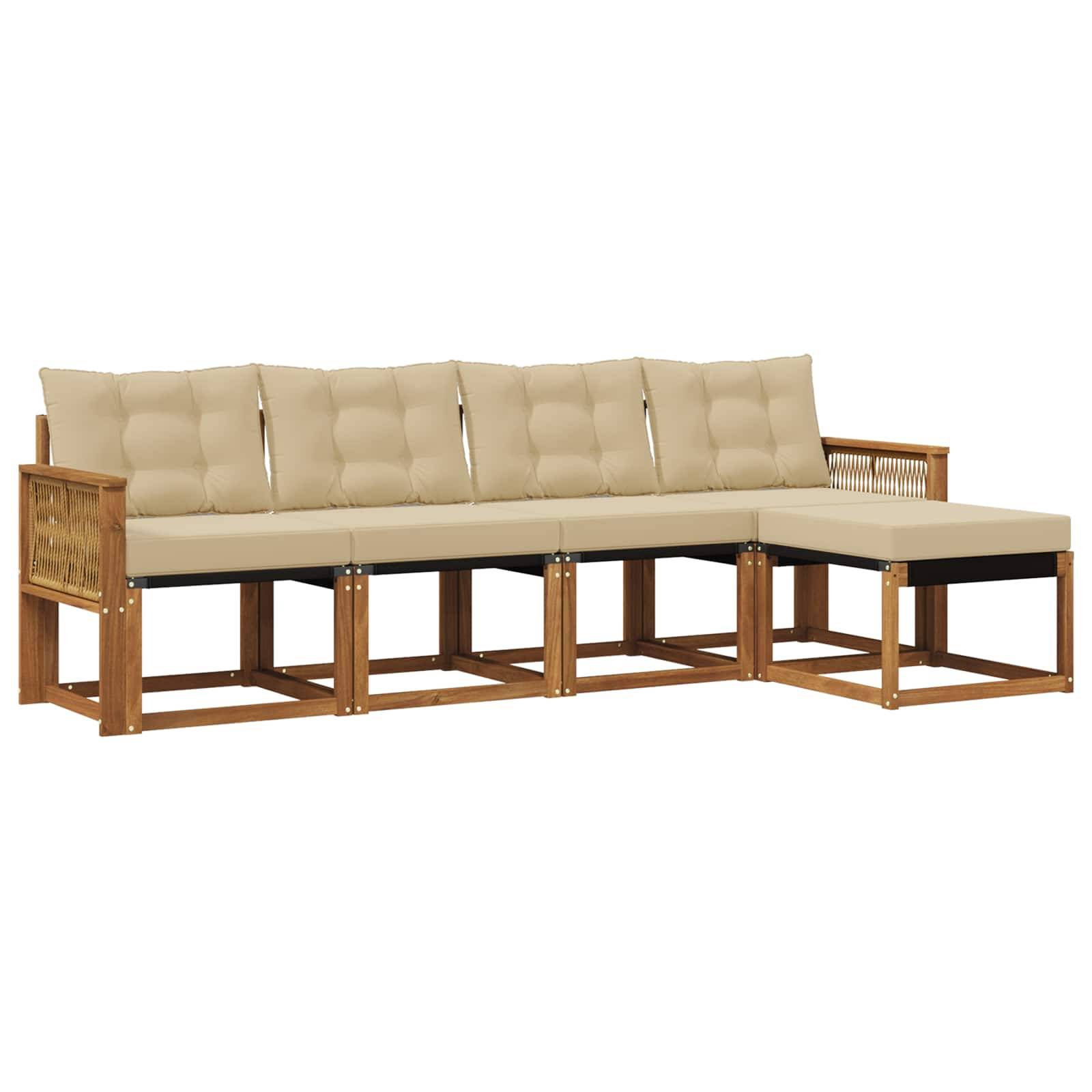 vidaXL Outdoor-Sofagarnitur mit Kissen 5 pcs Natur und Beige