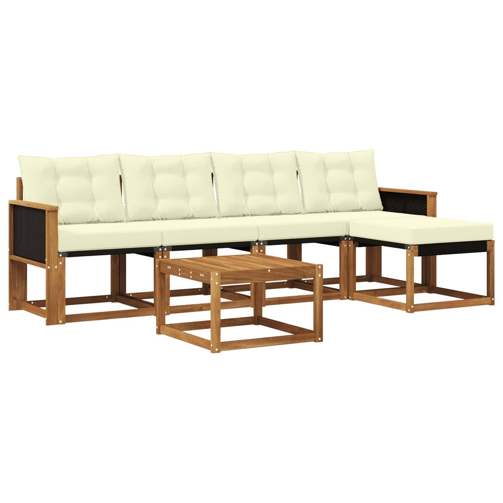 vidaXL Outdoor-Sofagarnitur mit Kissen 6 pcs Natur und Creme