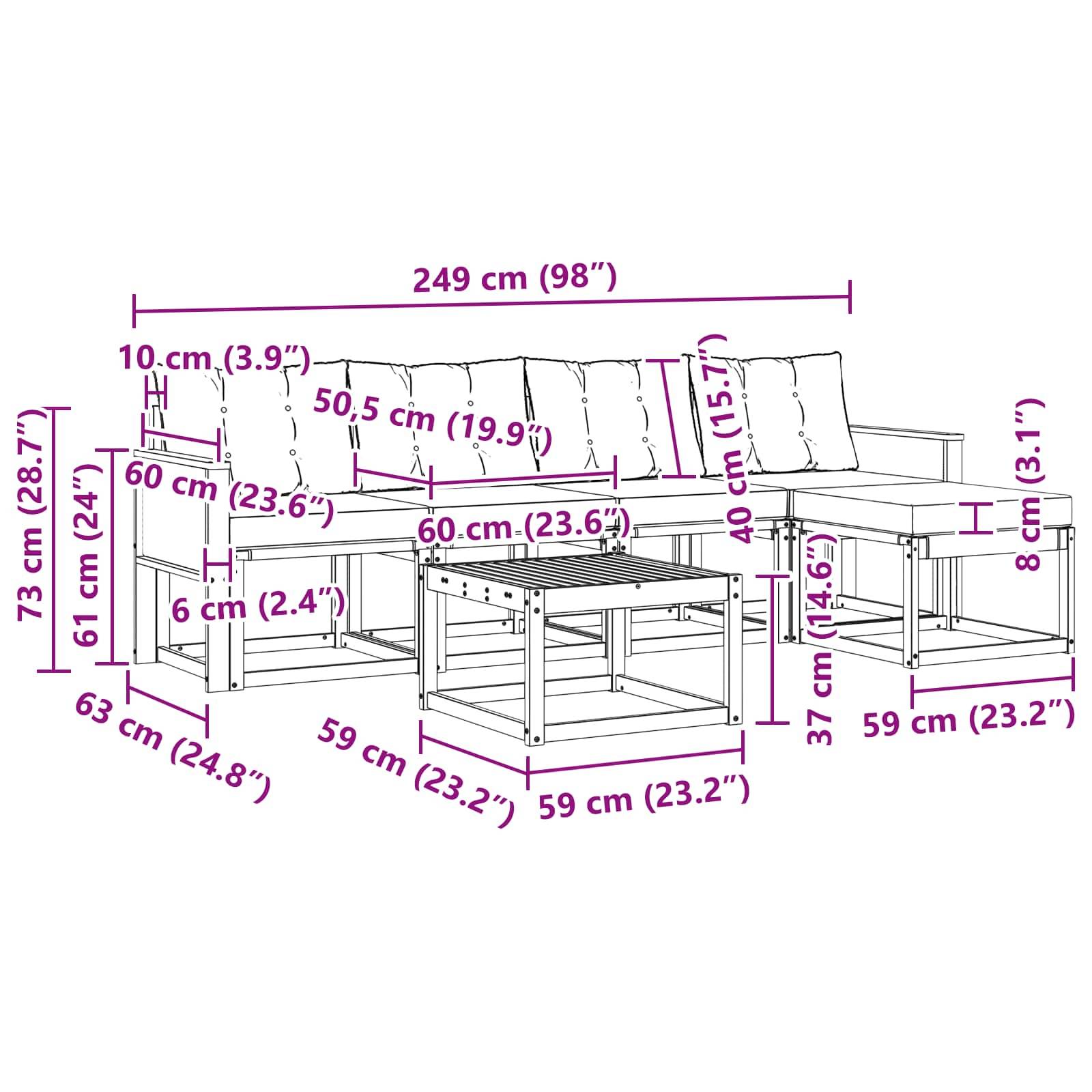 vidaXL Outdoor-Sofagarnitur mit Kissen 6 pcs Natürlich und Schwarz