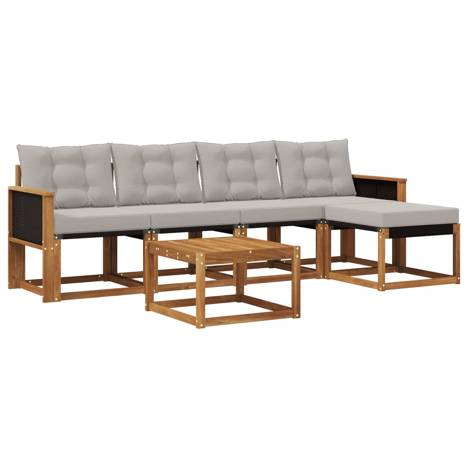 vidaXL Outdoor-Sofagarnitur mit Kissen 6 pcs Natürlich und Hellgrau