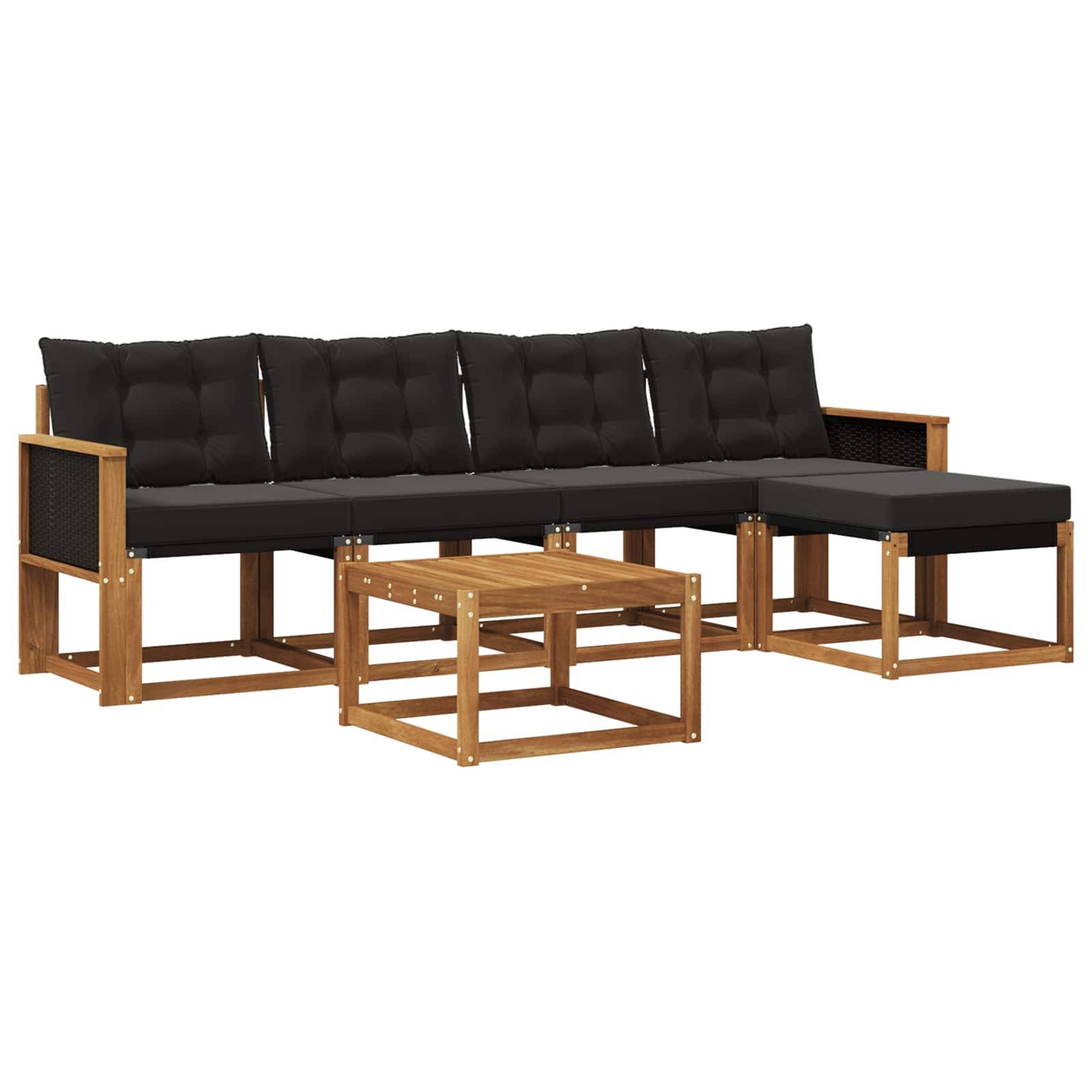 vidaXL Outdoor-Sofagarnitur mit Kissen 6 pcs Natürlich und Schwarz