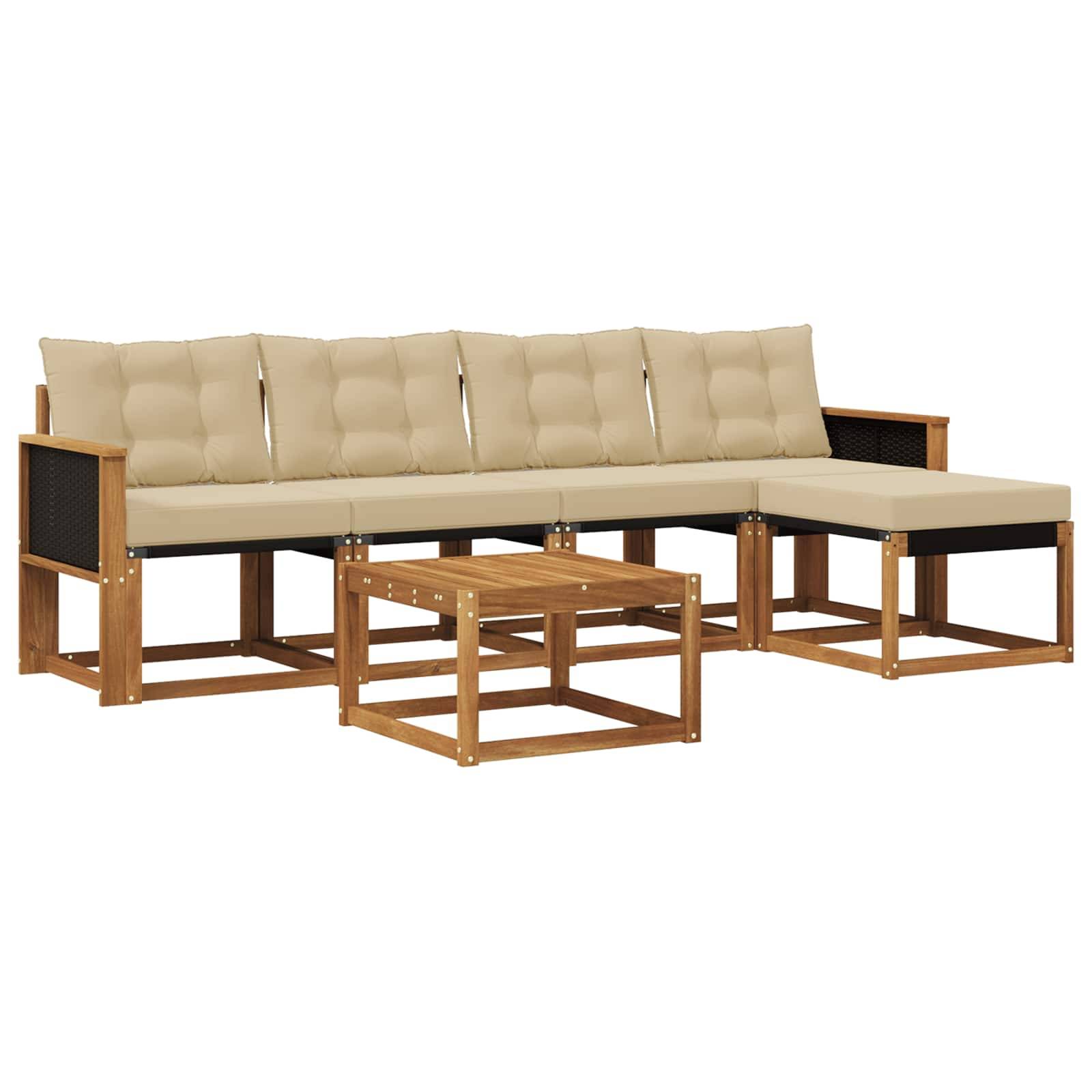 vidaXL Outdoor-Sofagarnitur mit Kissen 6 pcs Natur und Beige