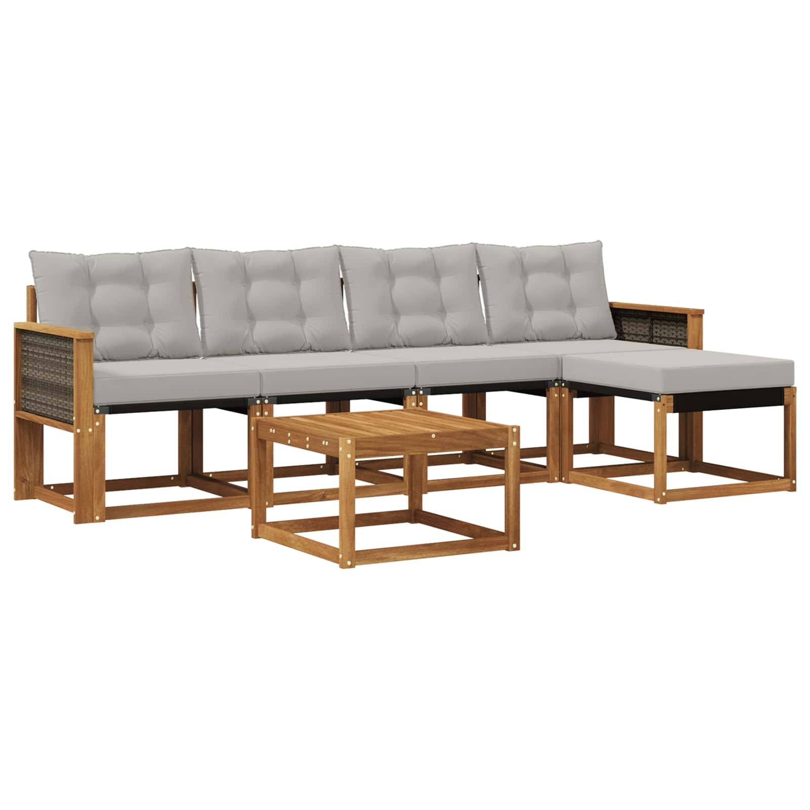 vidaXL Outdoor-Sofagarnitur mit Kissen 6 pcs Natürlich und Hellgrau