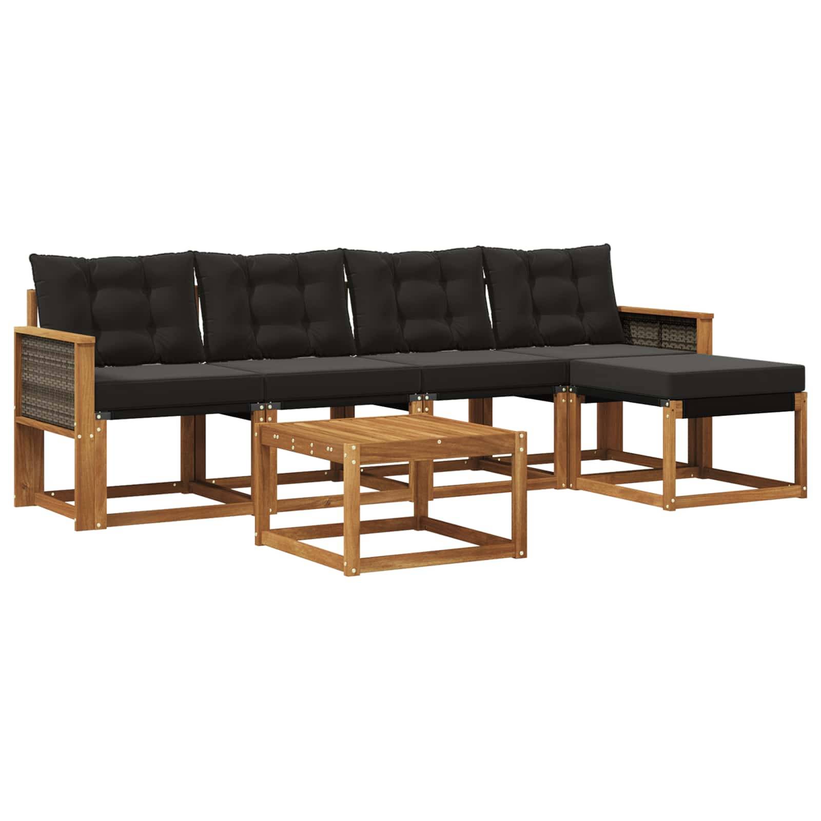vidaXL Outdoor-Sofagarnitur mit Kissen 6 pcs Natürlich und Schwarz