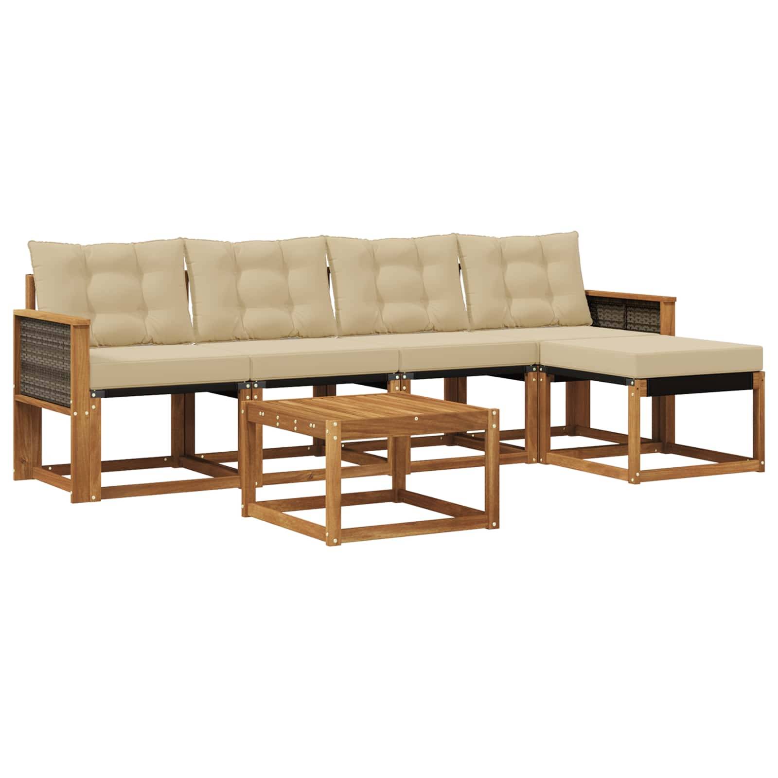 vidaXL Outdoor-Sofagarnitur mit Kissen 6 pcs Natur und Beige