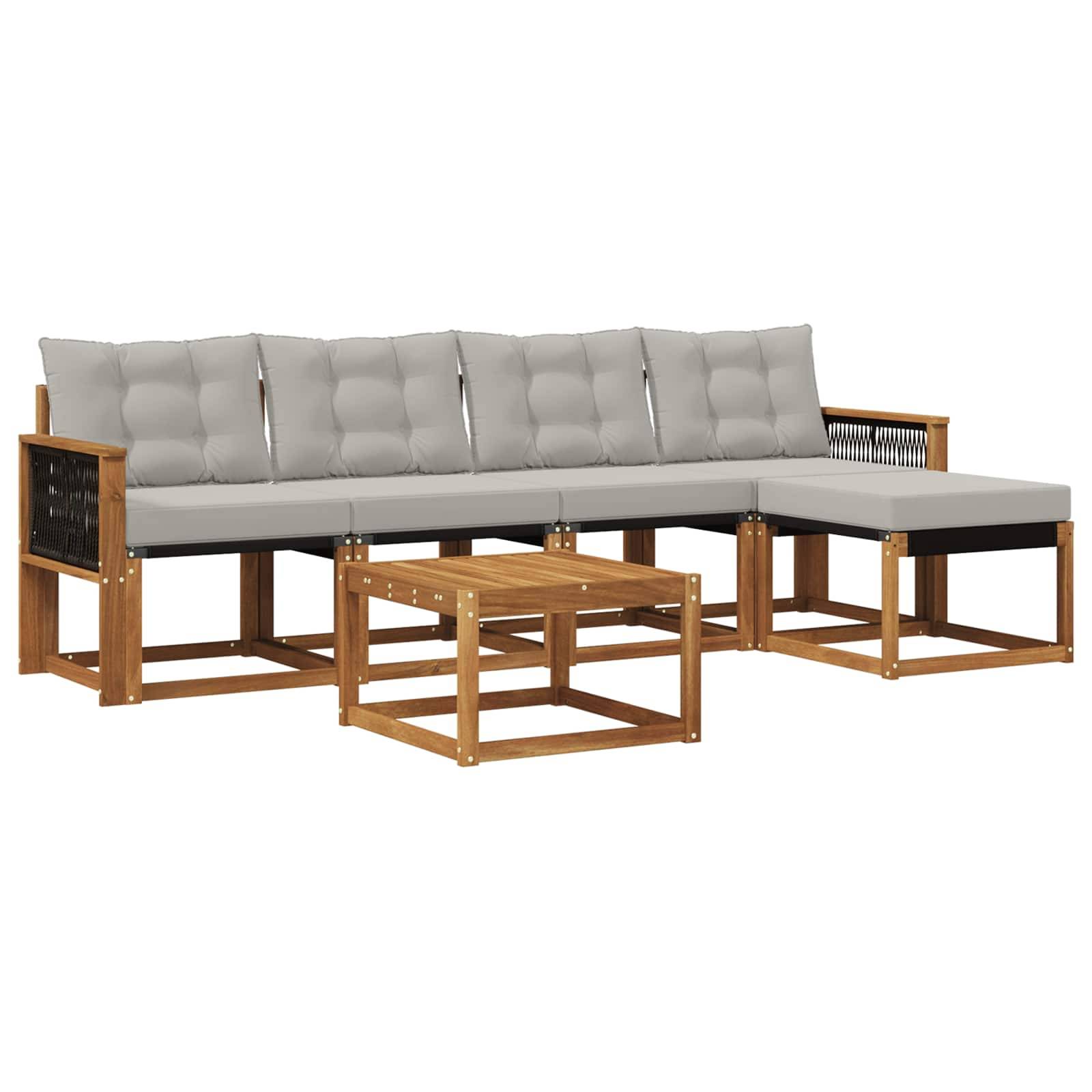 vidaXL Outdoor-Sofagarnitur mit Kissen 6 pcs Natürlich und Hellgrau