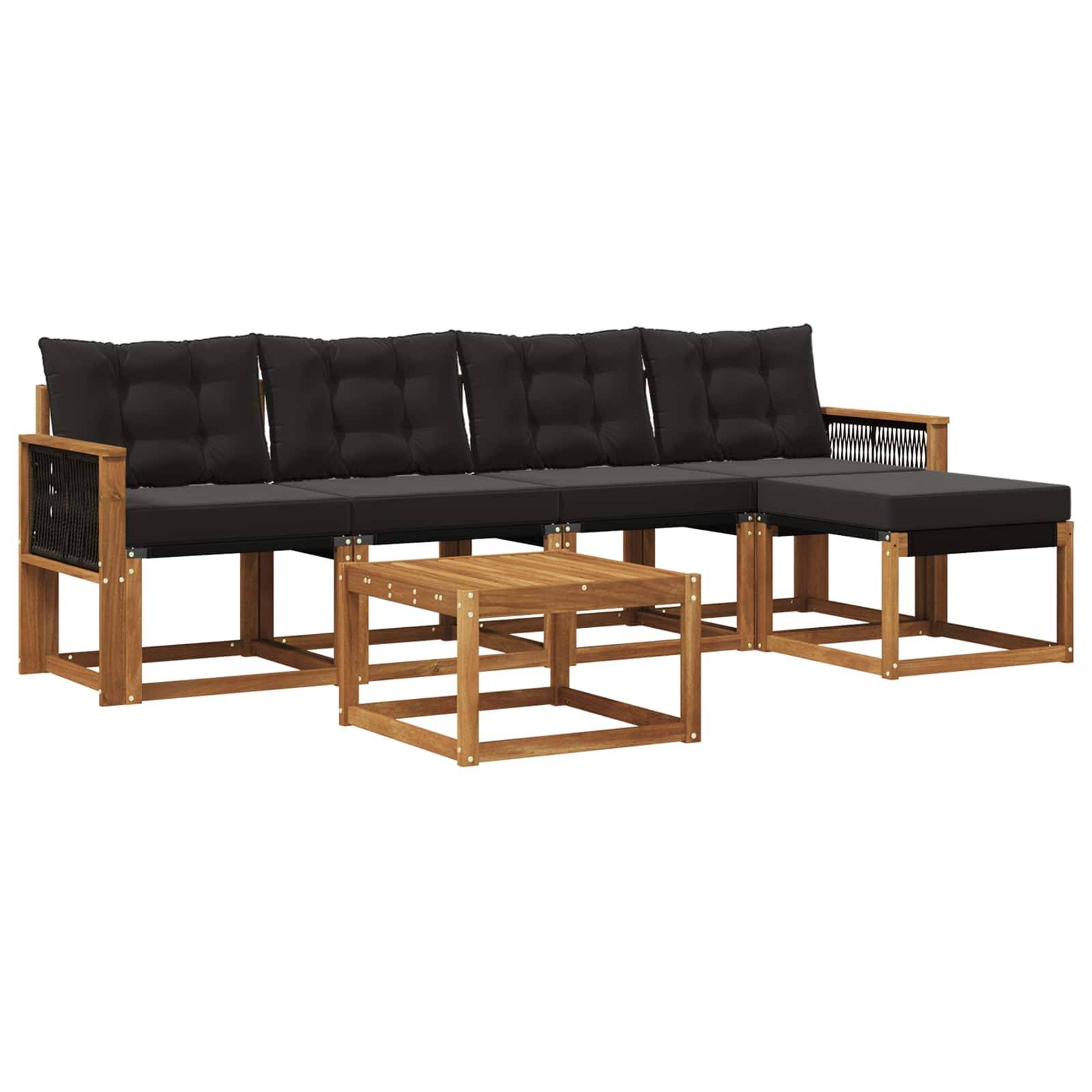 vidaXL Outdoor-Sofagarnitur mit Kissen 6 pcs Natürlich und Schwarz