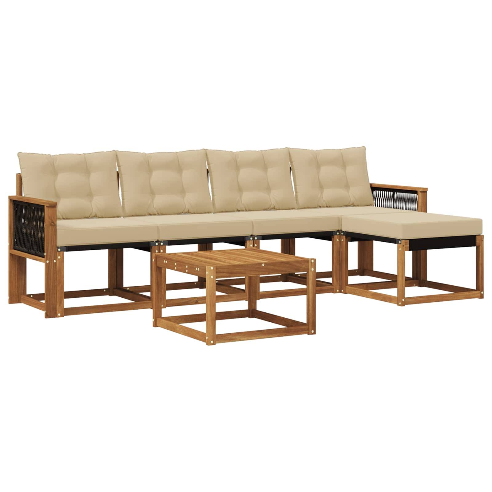 vidaXL Outdoor-Sofagarnitur mit Kissen 6 pcs Natur und Beige