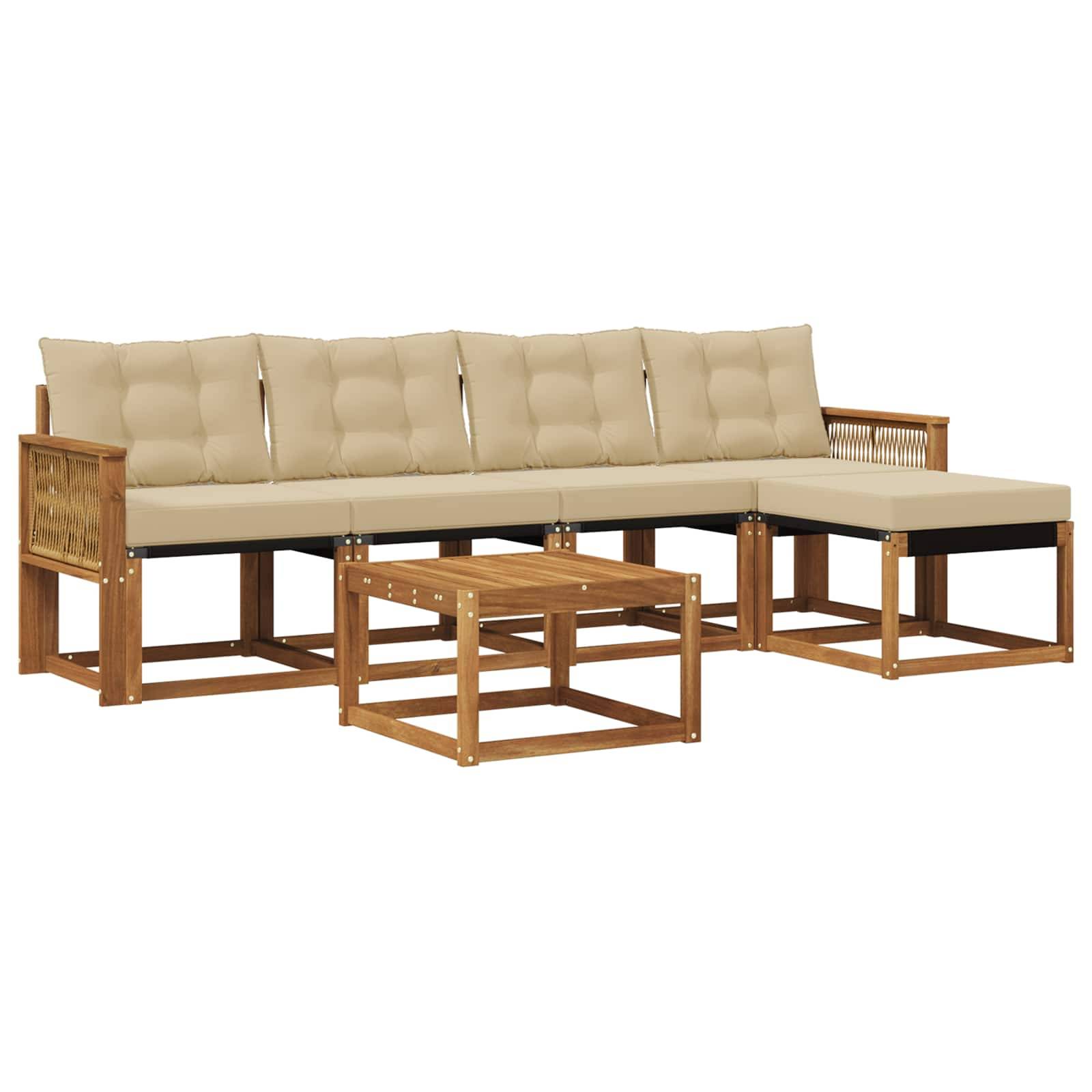 vidaXL Outdoor-Sofagarnitur mit Kissen 6 pcs Natur und Beige