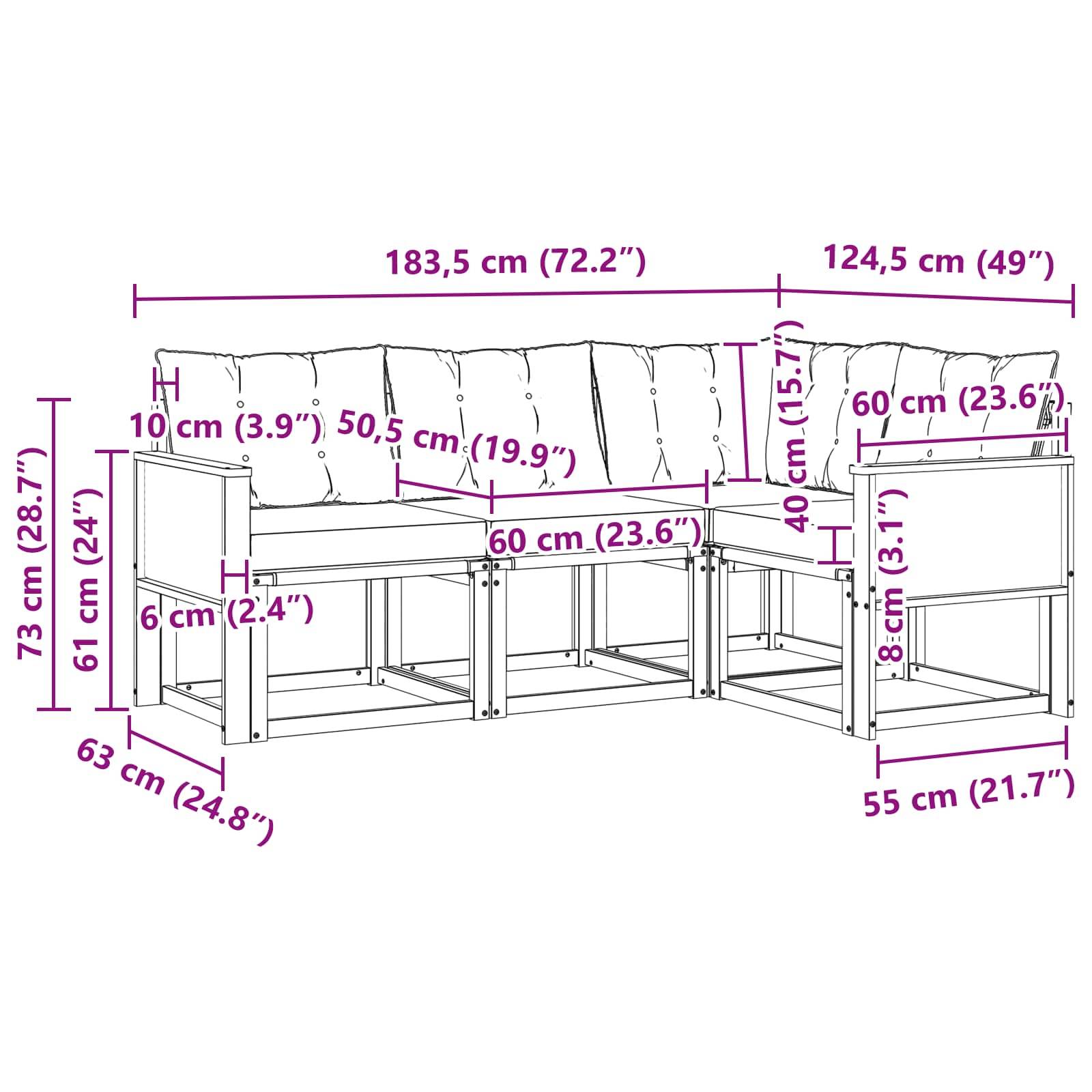 vidaXL Outdoor-Sofagarnitur mit Kissen 4 pcs Natürlich und Schwarz