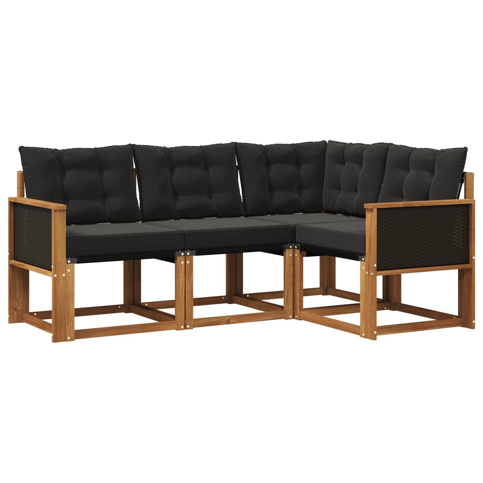 vidaXL Outdoor-Sofagarnitur mit Kissen 4 pcs Natürlich und Schwarz
